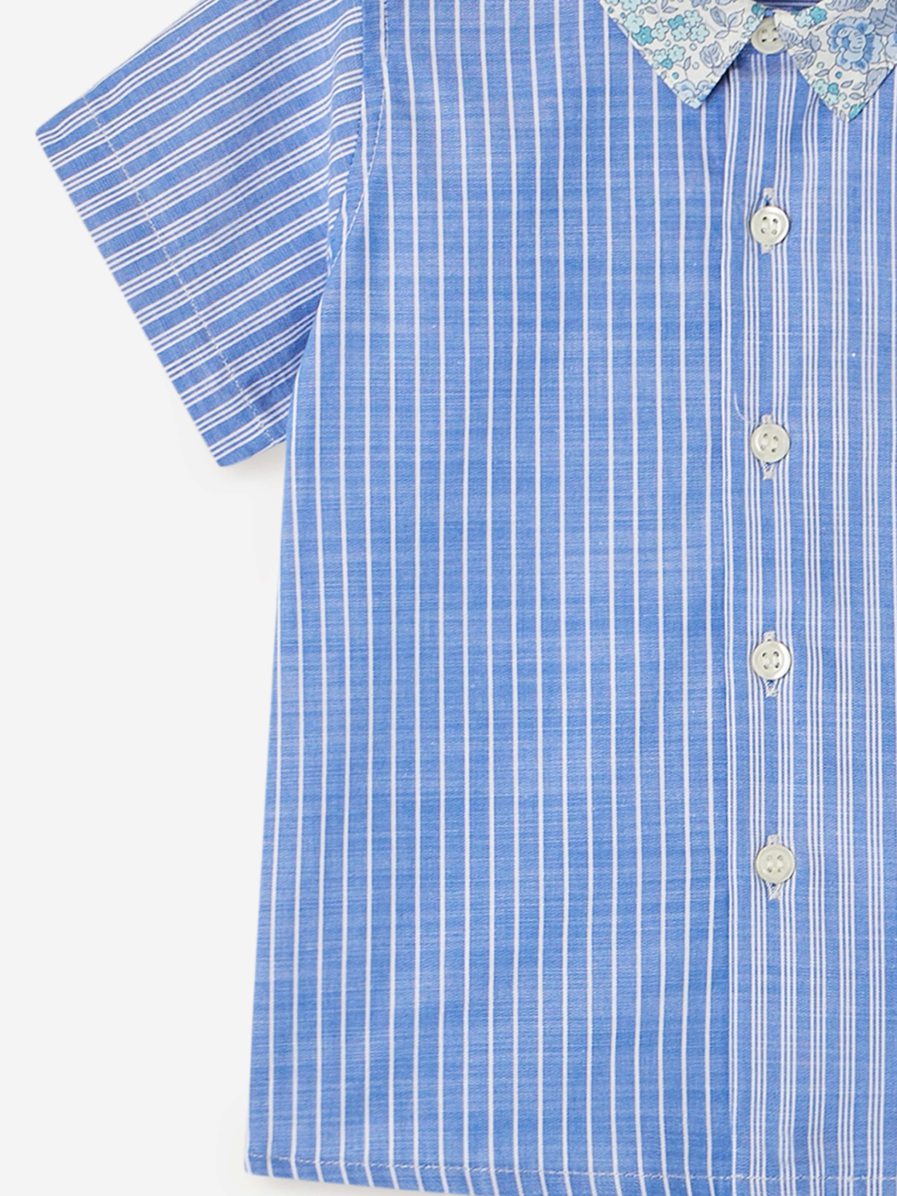 Baby Boys Fredy Shirt in Blue - Soft Cotton Short Sleeve Button Down Top for Toddlers - Perfect for Playdates, Parties & Family Photos