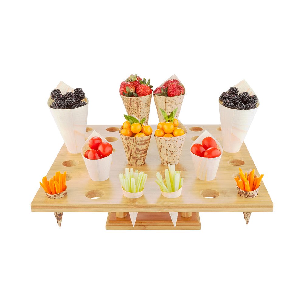 Sturdy 13.5 x 3.8 Inch Bamboo Cone Stand with 36 Slots - Durable Cone Holder for Ice Cream, Dessert, or Cotton Candy at Buffets, Banquets & Catering Events (Cones Sold Separately) - Perfect Party Supplies for Weddings & Birthday Celebrations