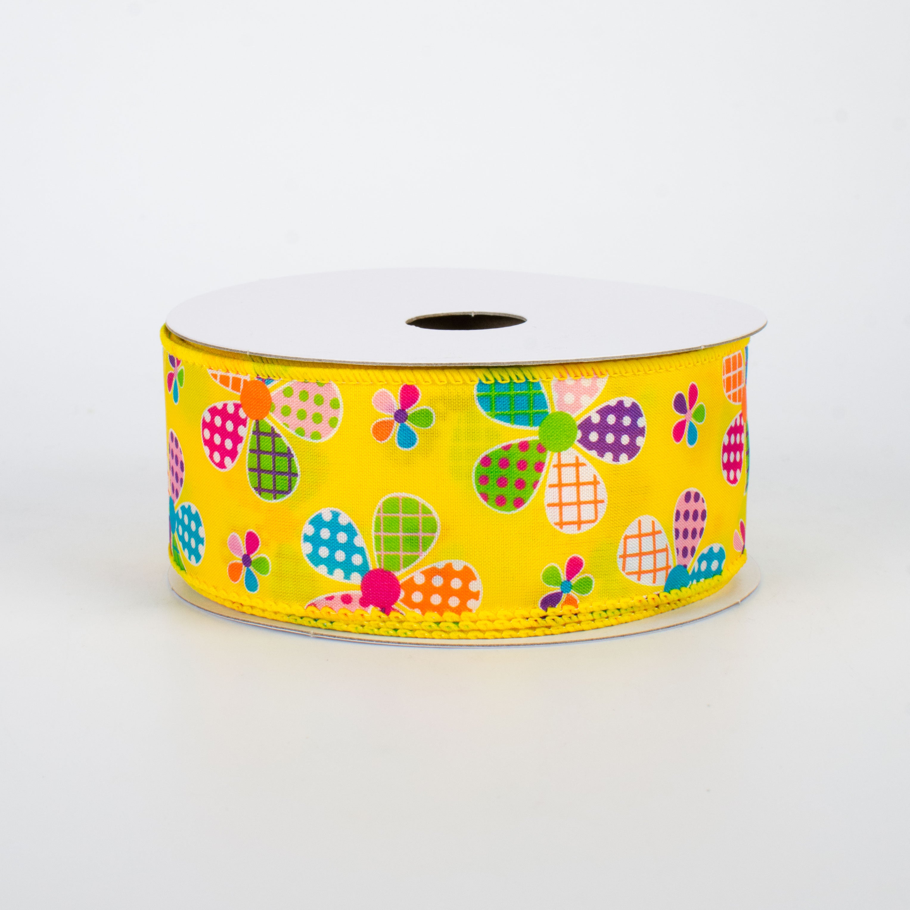 1.5 Inch Patchwork Floral Ribbon - Yellow (10 Yards) for DIY Crafts, Gift Wrapping & Scrapbooking
