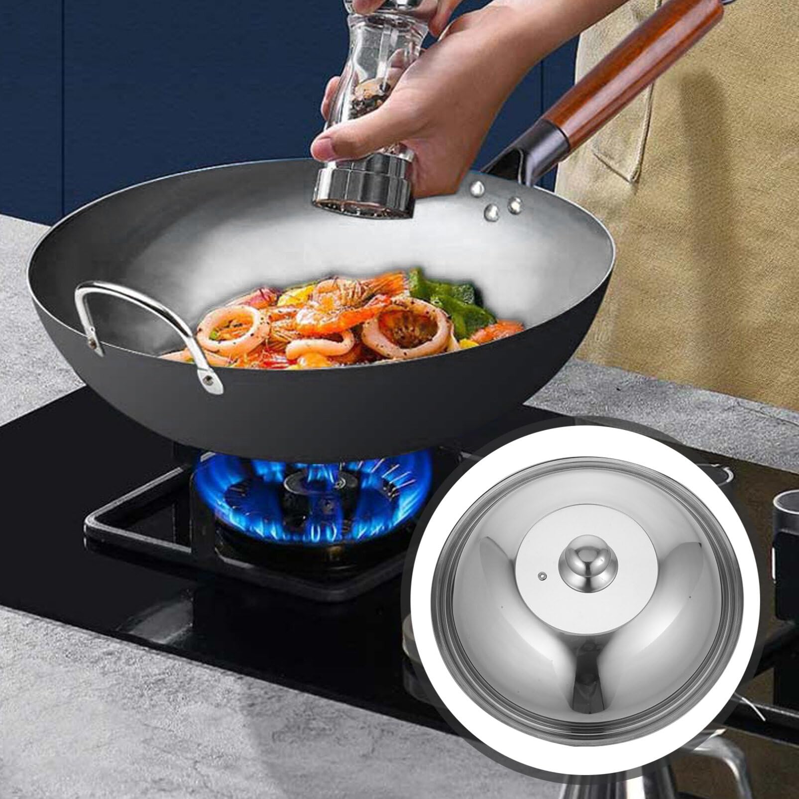 Hemoton 15-Inch Stainless Steel Pot Lid - Universal Replacement Cover for Cookware, Frying Pans & Cast Iron Skillets - Durable Kitchen Supplies for Baking, Cooking & Food Prep (38cm Round)