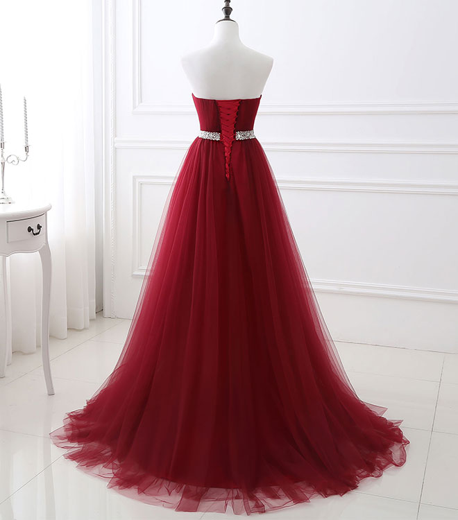 Elegant Burgundy Sweetheart Neck Tulle Long Prom Gown - Formal Evening Dress for Homecoming, Wedding, and Special Occasions