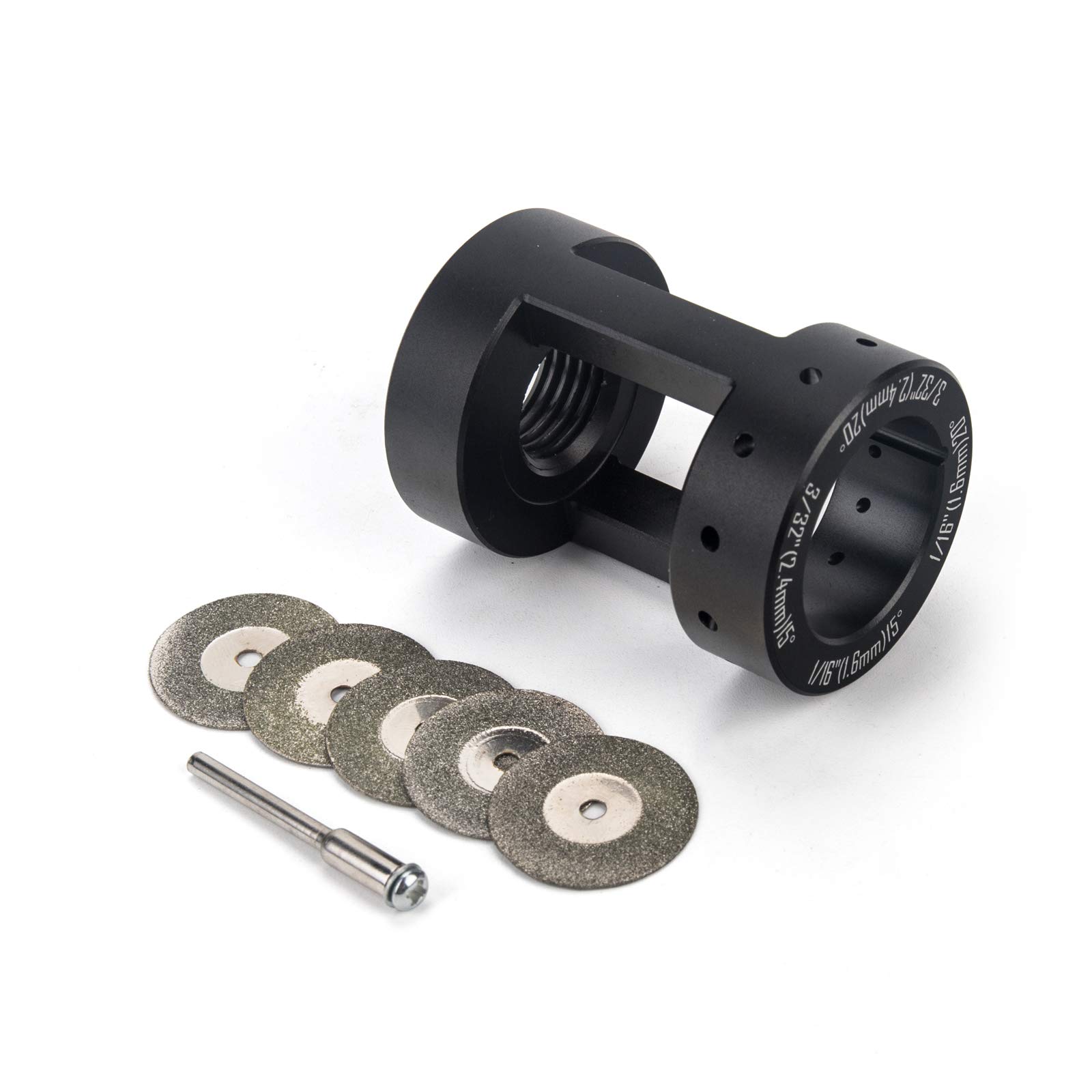 Premium Tungsten Electrode Sharpener - 3 Mirrors Aluminum Grinder Head for TIG Welding, Multi-Angle & Offset Design with Cut-Off Slot - Includes 5X 25mm Double Diamond Wheels & 2X Connecting Rods - Perfect for Precision Welding, Metal Fabrication, and DIY Projects