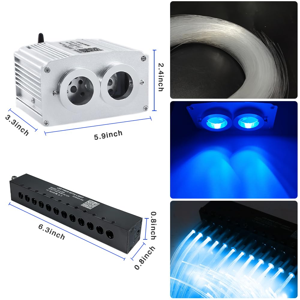16W Dual Head Twinkle Fiber Optic Lights Kit - Bluetooth RGBW LED Starlight Headliner for Car & Home Ceiling | 920pcs Mixed Fibers (9.8ft/3m) with Meteor Shooting Star Effect | Perfect for Bedroom, Theater, Party & Romantic Ambiance Lighting