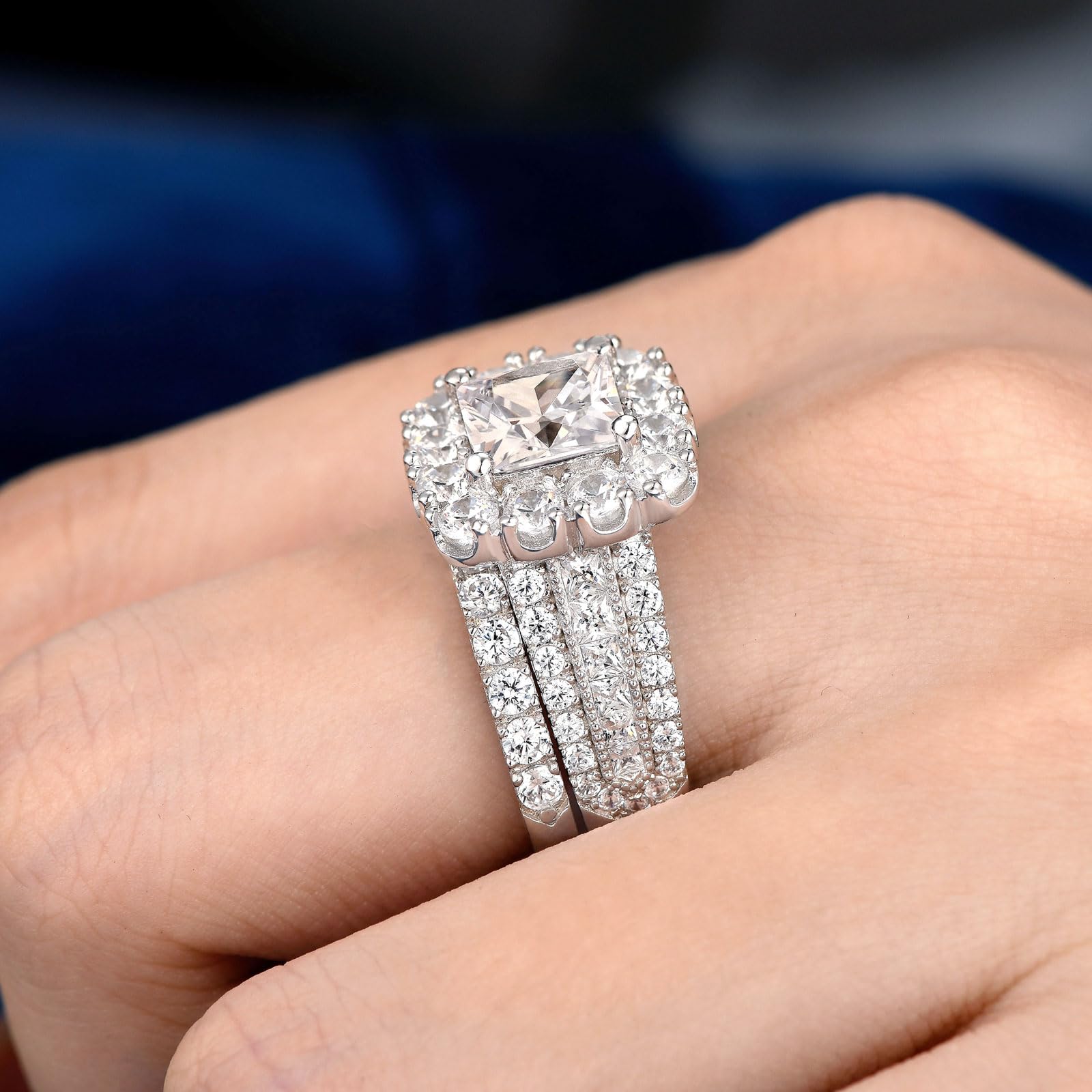 SHELOVES 925 Sterling Silver Bridal Ring Set for Women - Princess Cut Cubic Zirconia Engagement & Wedding Ring Set, Fake Diamond Rings Size J 1/2 to T 1/2 - Perfect for Proposals, Anniversaries & Bridal Jewelry Gifts