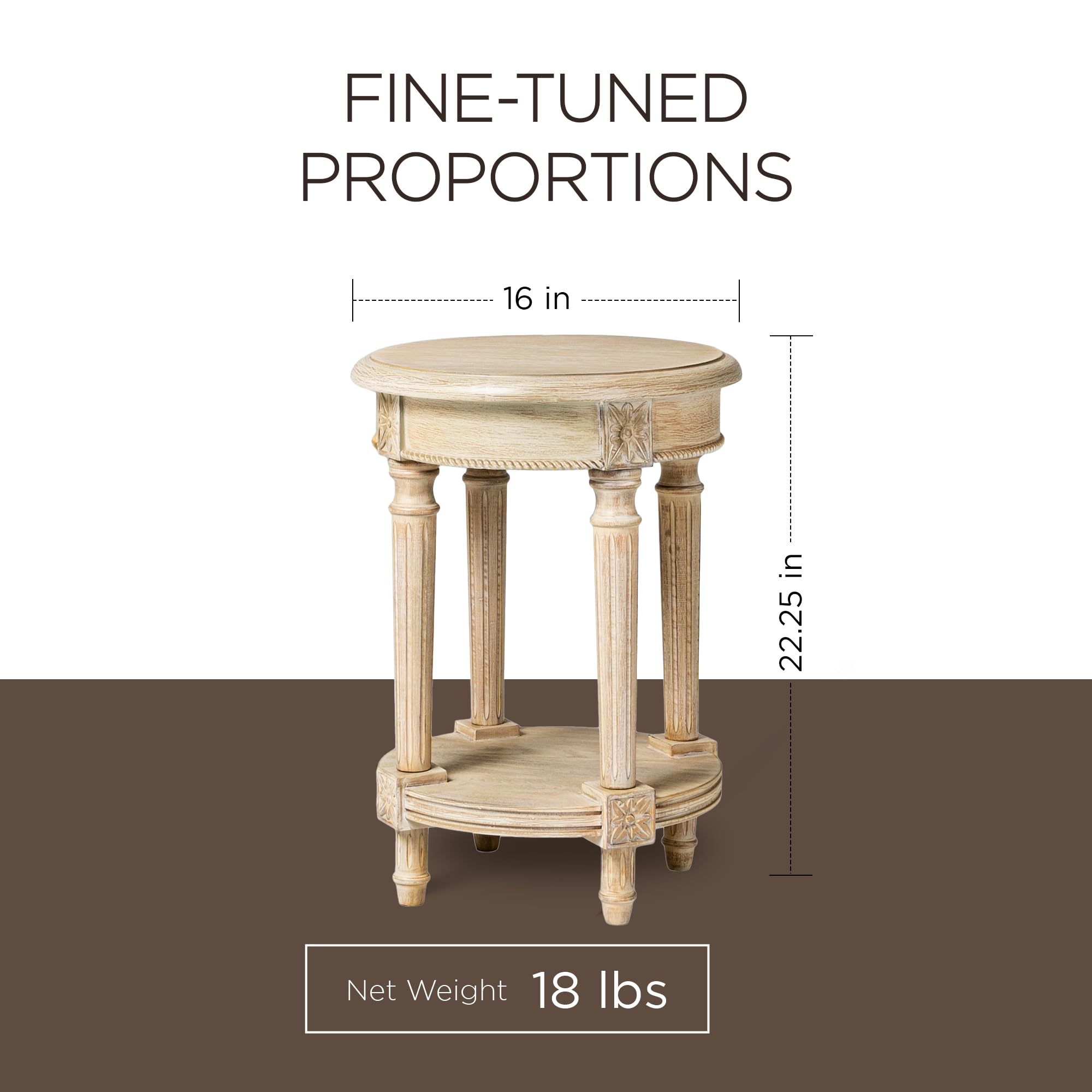 Rustic White Round Wooden Coffee Table and Side Table Set with Storage - Maven Lane Pullman Traditional Center Table for Living Room, Lounge, or Office