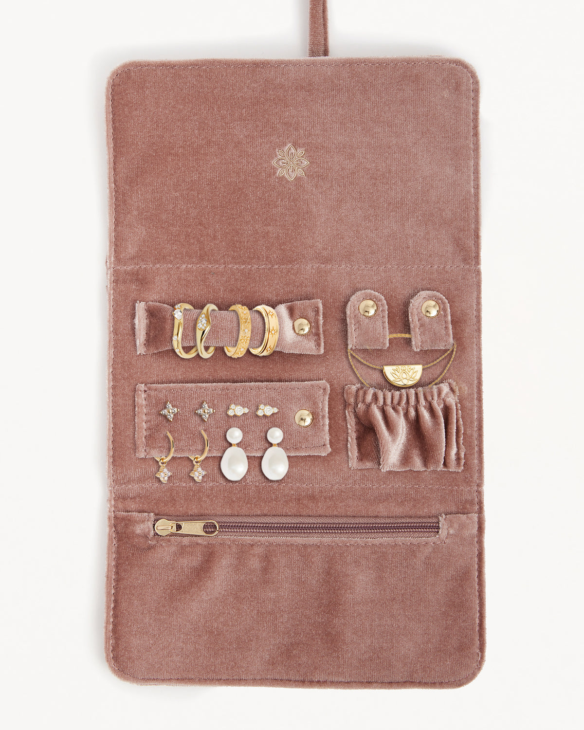 Soft Travel Jewelry Roll Organizer - Dusty Rose Pouch for Necklaces, Rings & Earrings | Perfect for Vacations, Business Trips & Gift Giving