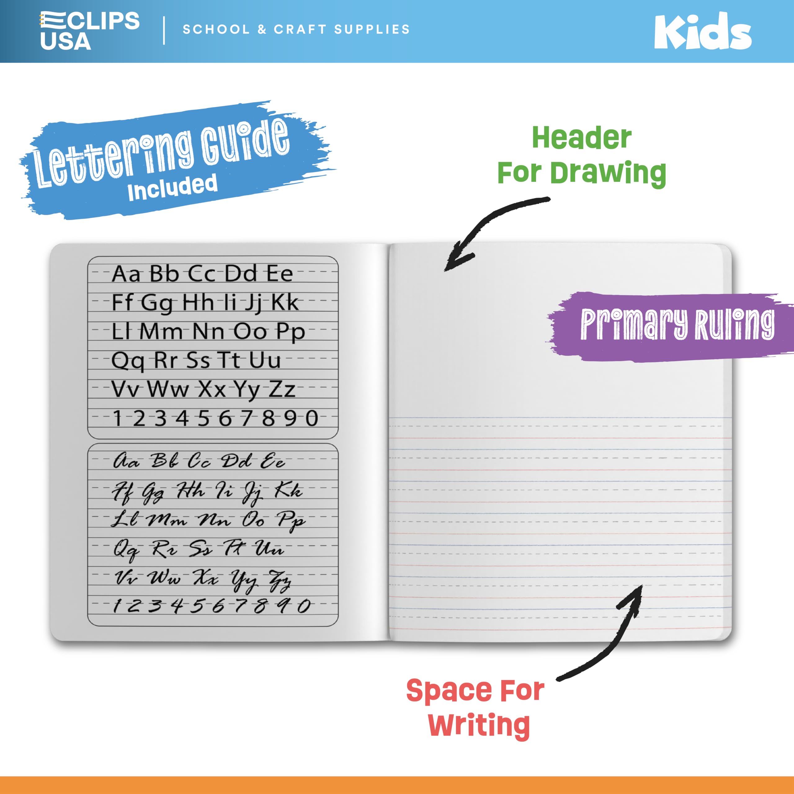 Composition Notebooks for Kids - Primary Journal with Letters & Animal Print, 100 Sheets/200 Pages, 9.75