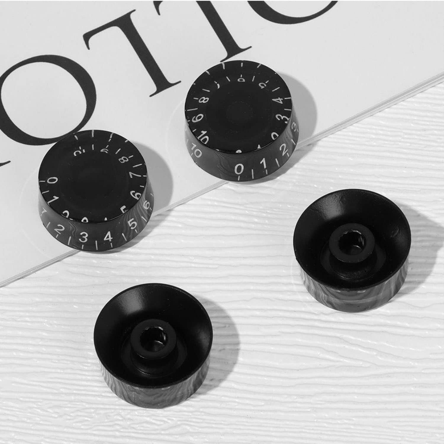 4pcs Black Electric Guitar Knobs - Speed, Volume & Tone Control Replacement for Les Paul Style Guitars (Black-White Word) | Perfect for DIY Guitar Repair & Customization