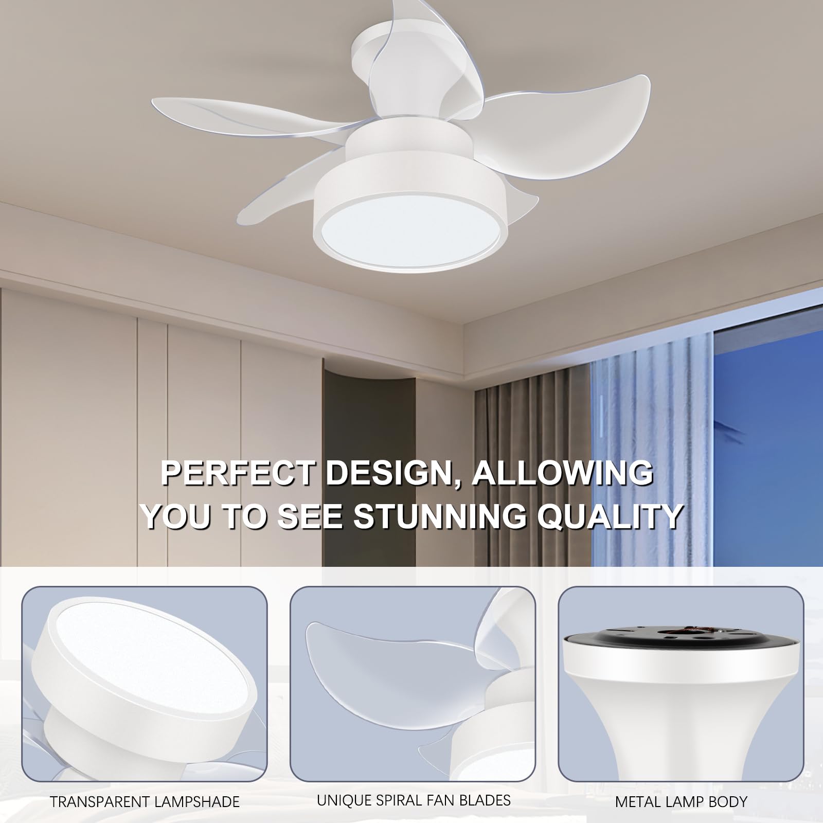 LEDMO 24 Inch White Ceiling Fan with Lights and Remote Control - Quiet Reversible Motor, Modern Design for Bedroom, Living Room, Kitchen - Energy Efficient All-Season Cooling and Lighting Solution