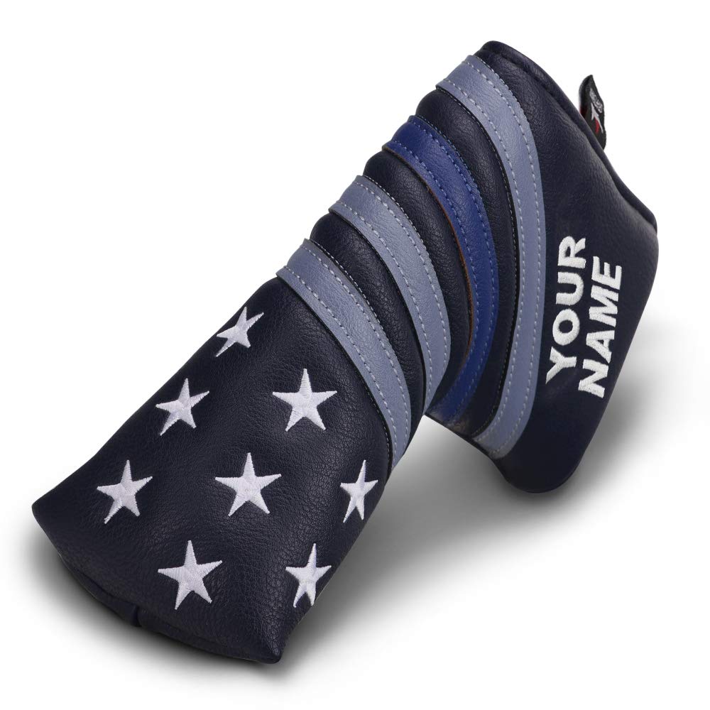 Premium Magnetic Golf Putter Headcover - Blue Stripe Design for Scotty Cameron & Odyssey Putters | Customizable with Your Name | Perfect for Golf Course Protection & Style Enhancement