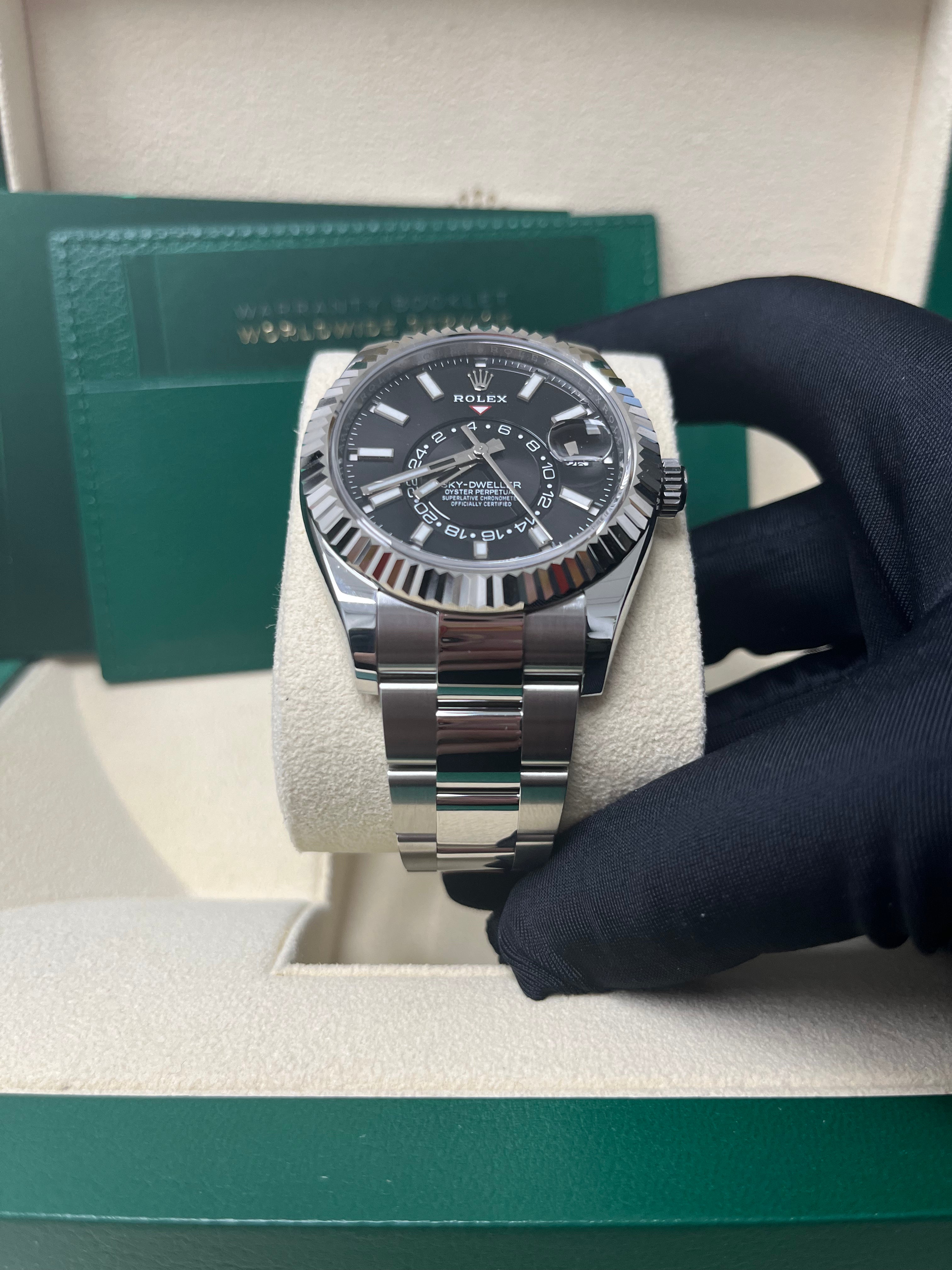 Rolex Sky-Dweller 18K White Gold 42mm Black Dial Stainless Steel Bracelet Ref. 326934 - Luxury Watch for Business Travel & Formal Occasions