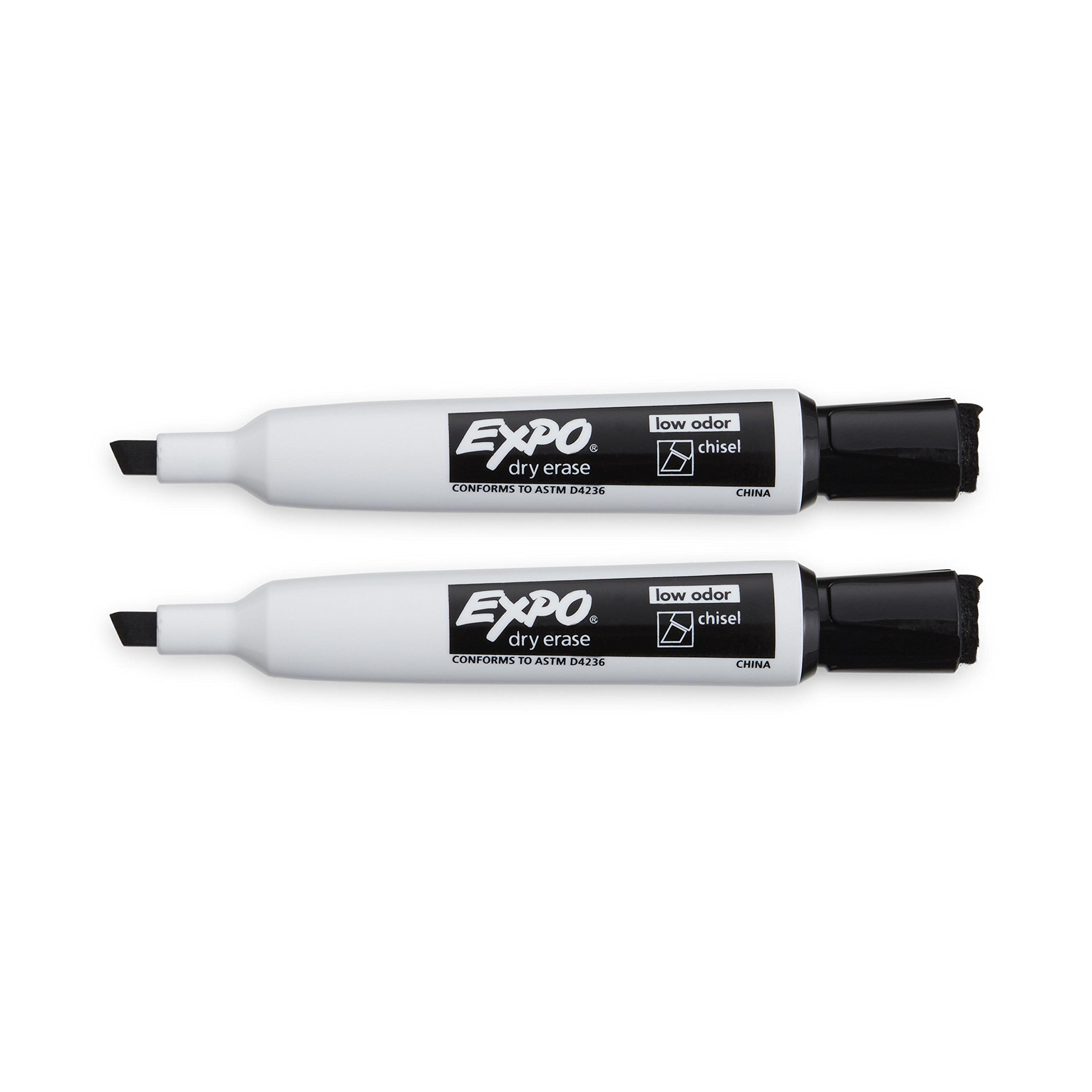 EXPO 1944726 Magnetic Dry Erase Markers with Eraser - Chisel Tip Black Whiteboard Markers (2-Pack) - Perfect for Office Meetings, Classroom Teaching & Home Refrigerator Notes