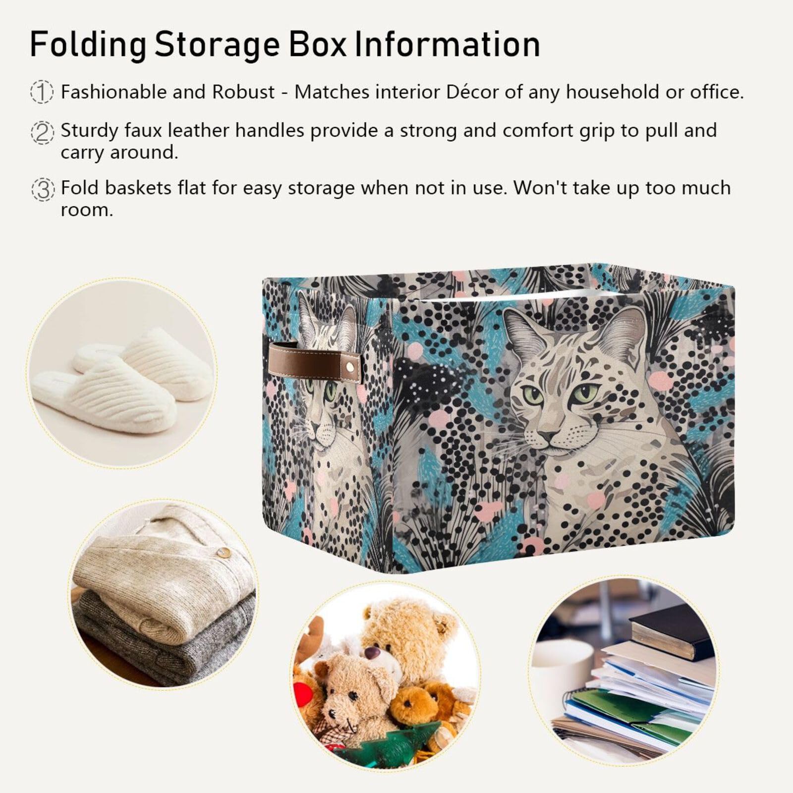 Leopard Print Foldable Storage Baskets for Shelves - 2 Pack Collapsible Sturdy Storage Bins with Handles, Canvas Storage Cubes for Closet & Home Organization - Perfect for Bedroom, Bathroom, and Office Storage Solutions