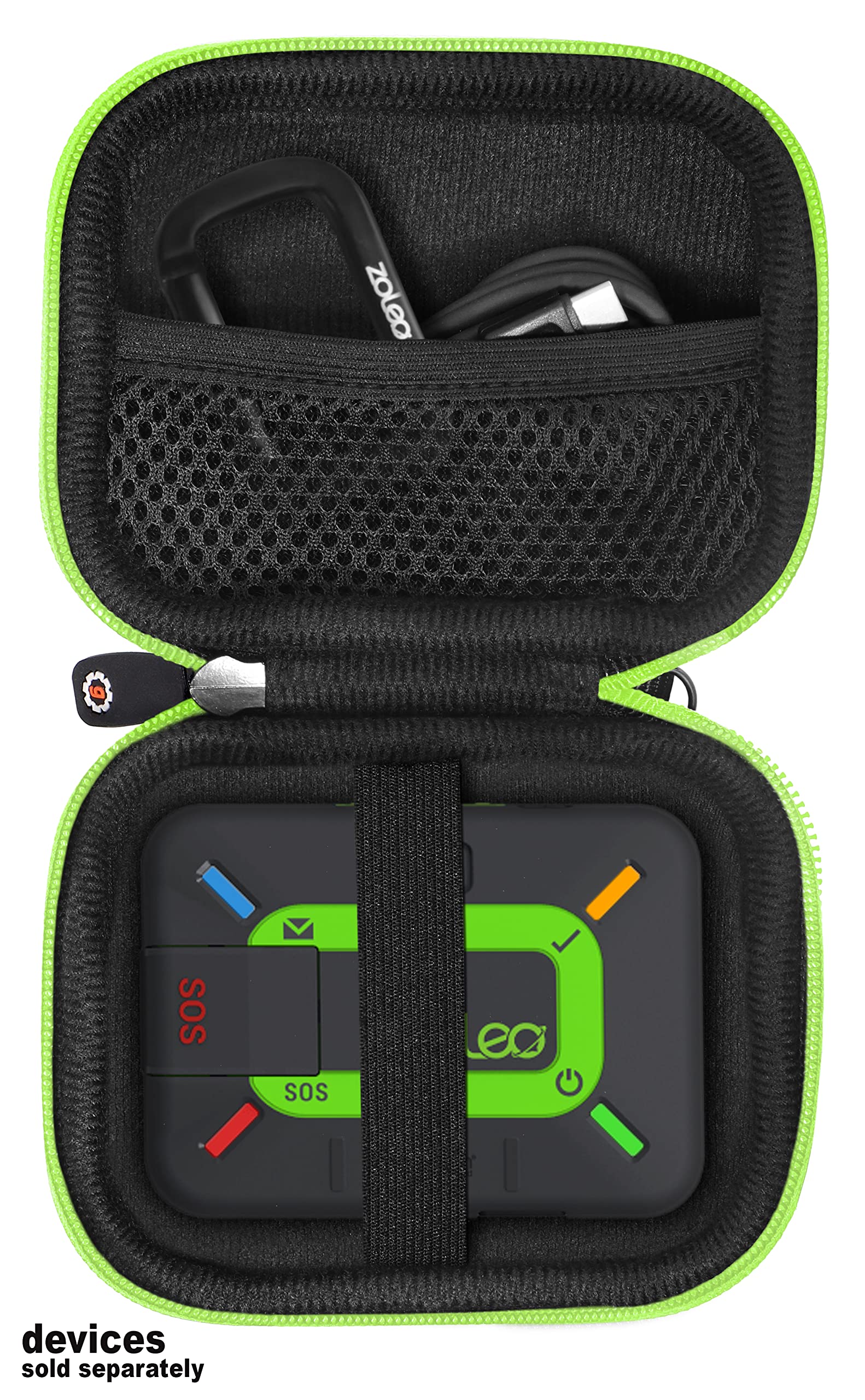 ZOLEO Satellite Communicator Protective Case - Perfect Fit Black Case with Green Zipper | Durable Travel & Outdoor Adventure Accessory