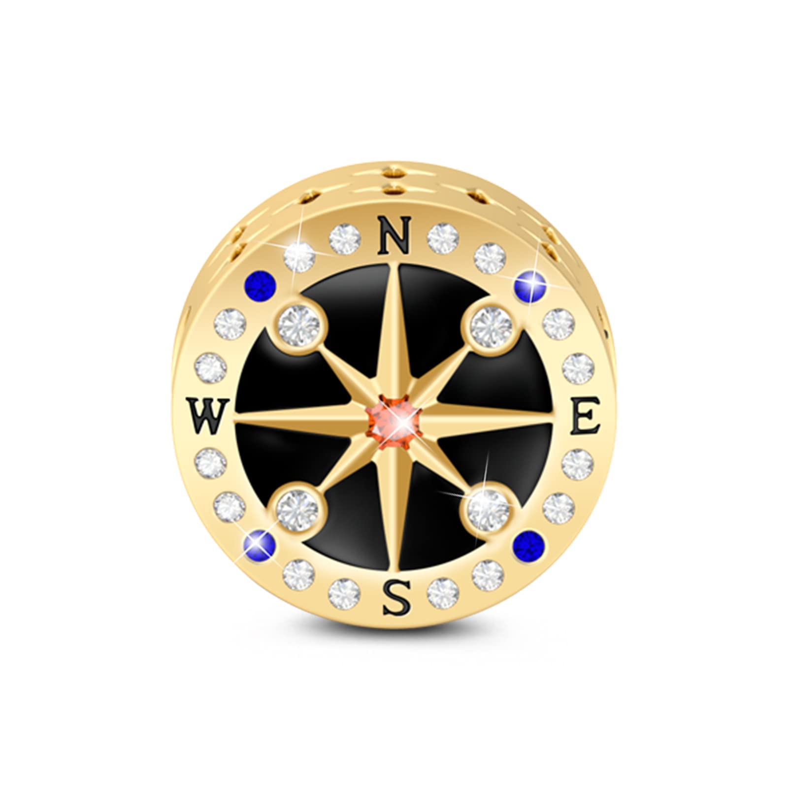 GNOCE 925 Sterling Silver Compass Charm Bead - 'You Are My World' Jewelry Gift for Women & Men, Perfect for Bracelets & Necklaces - Ideal for Christmas, Anniversaries & Travel Accessories (2 Gold)