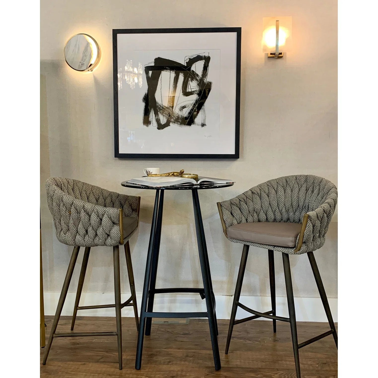Blake Bar Stool - Brown & Grey or Aquamarine & Black Finish - Modern Kitchen & Dining Room Counter Height Stool for Home & Bar Use