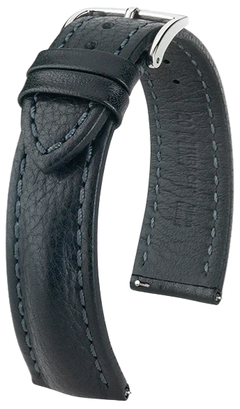 Hirsch Lucca Black 24mm Leather Watch Strap - Premium Replacement Band for Men's Watches | Perfect for Dress, Business & Casual Wear