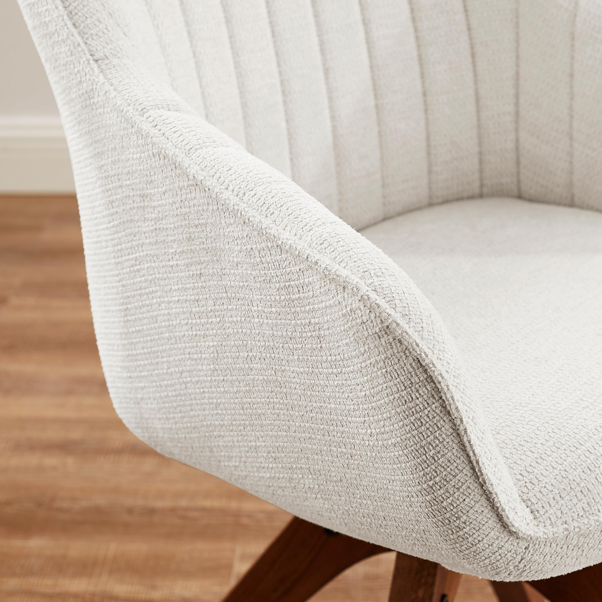 Art Leon Mid Century Modern Office Chair - No Wheels, Swivel Accent Chair with Oak Wood Legs & Fabric Upholstery in Ivory | Perfect for Home Office, Study Room & Reading Nook
