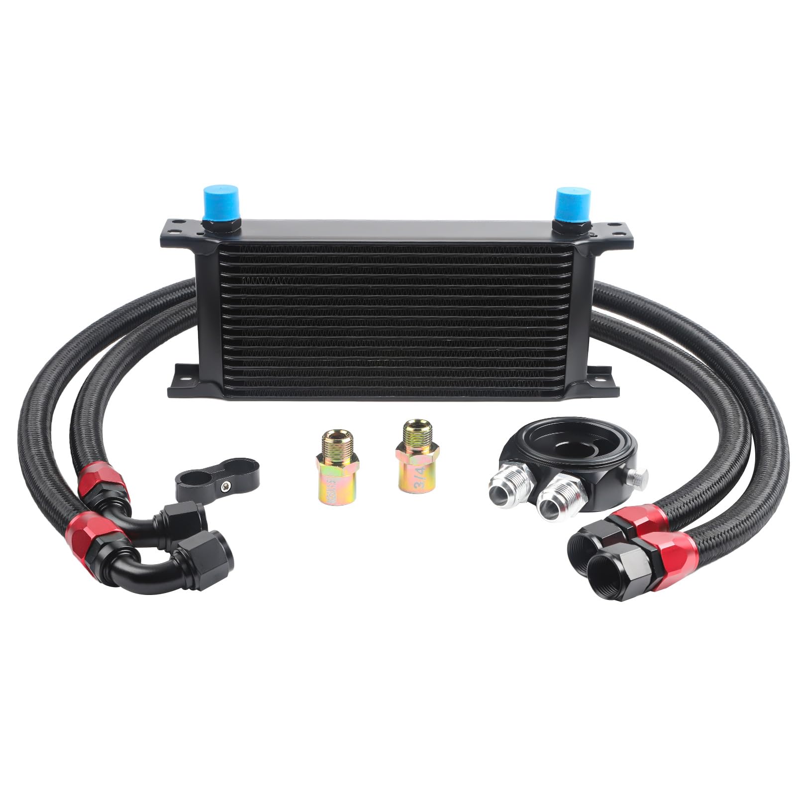 Universal 16 Row Oil Cooler Kit - 10AN Transmission Engine Cooler with Stacked Plate Aluminum Design for Racing & Performance Vehicles - Black British Radiator Oil Cooler Condenser - Perfect for High-Performance Engines, Track Racing & Off-Road Adventures