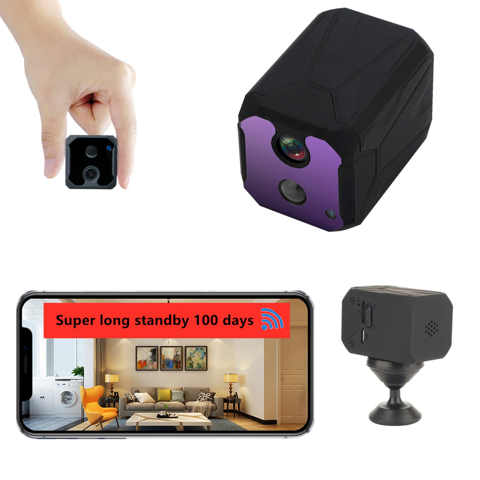 4K Hidden Spy Camera with WiFi - 100 Days Standby Battery, Wide Angle Motion Detection & Auto Night Vision - Mini Security Camera for Home, Office, Baby Monitor & Nanny Surveillance