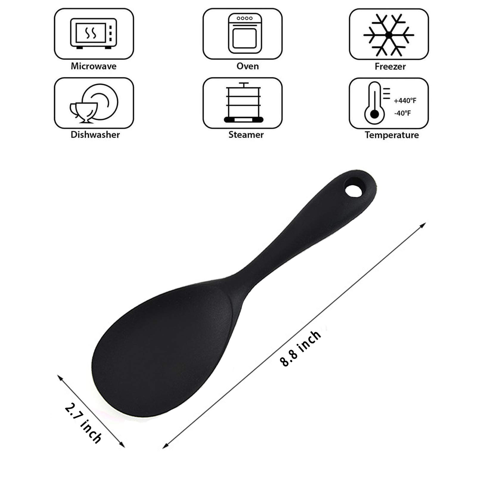 4-Piece Silicone Spoon Set - 2 Serving Spoons & 2 Rice Paddles - Hygienic Kitchen Utensils for Cooking, Baking, Mixing & Stirring - Perfect for Meal Prep, Rice Serving & Baking Needs