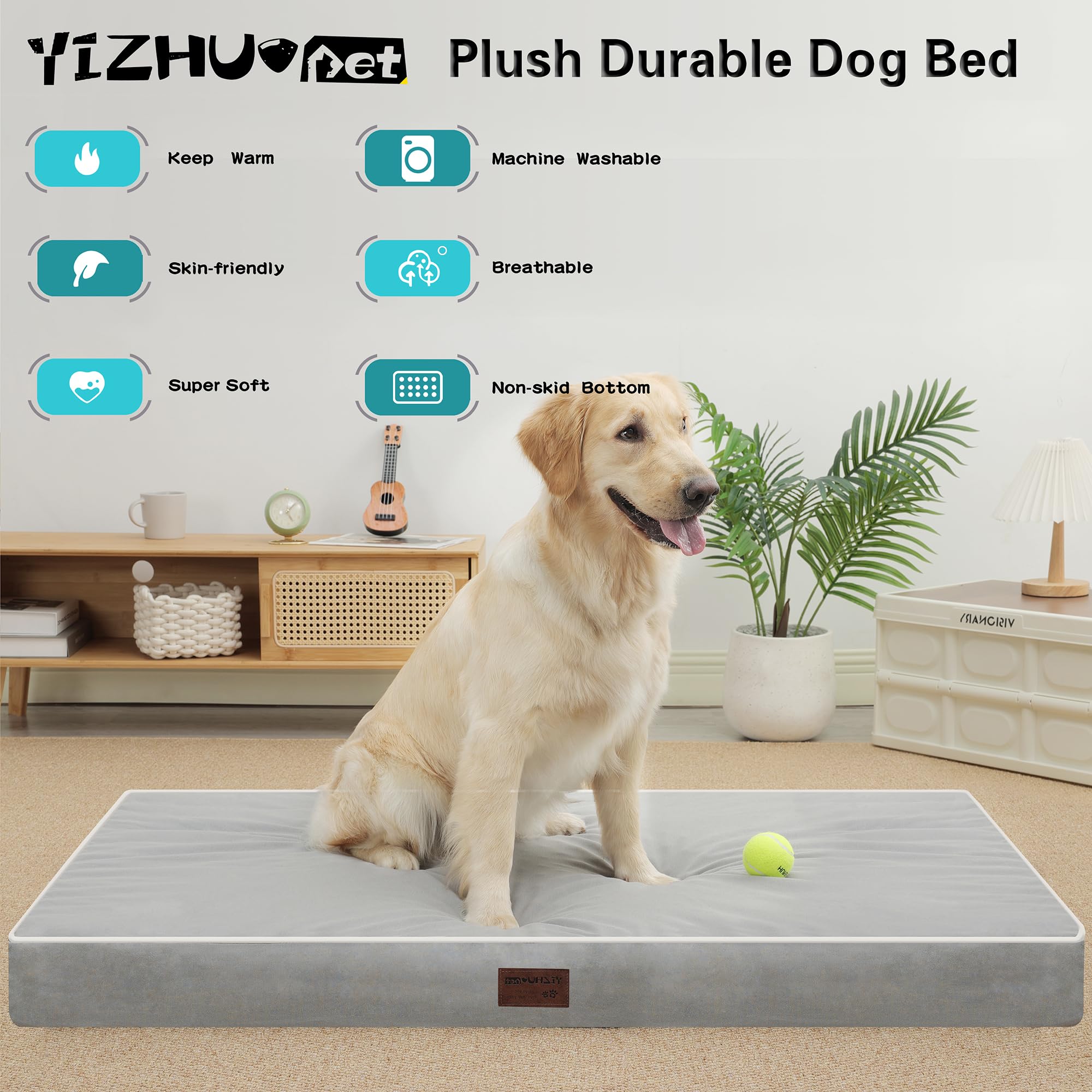 Orthopedic Dog Bed for Large Dogs - Extra Thick Egg Crate Foam Mattress with Removable Washable Cover & Non-Slip Bottom - Durable XL Crate Mat (42