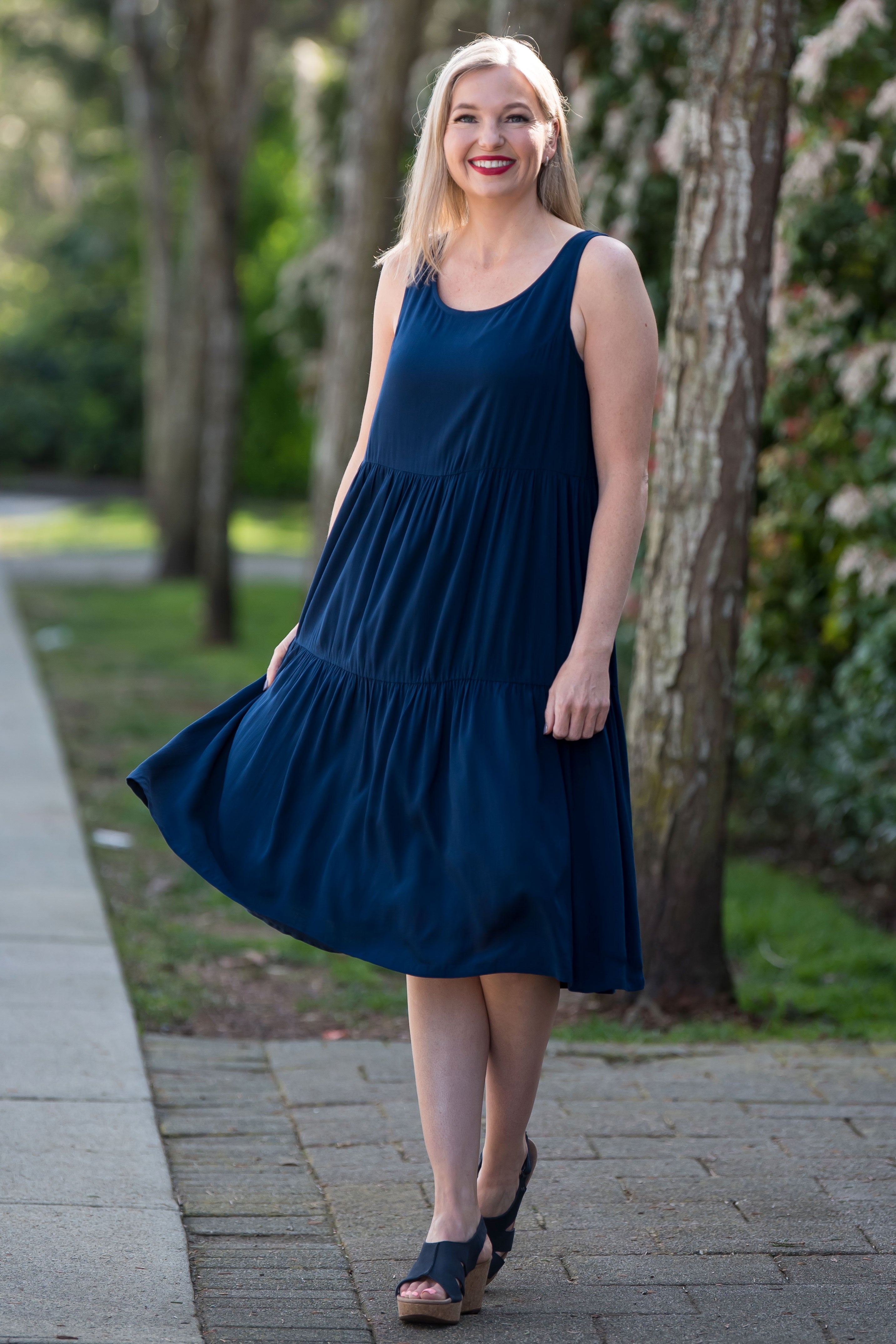 Juni Dress - Women's Linen Bamboo Blend Maxi Dress in Indigo Blue | Perfect for Summer, Beach, and Casual Outings
