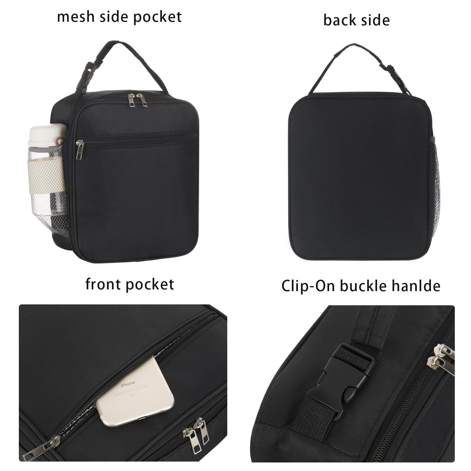 Insulated Lunch Box for Women - Leakproof & Thermal Lunch Bag for Work, Office, School - Stylish & Durable Lunchbox (Black) - Perfect for Meal Prep, Picnics & Commuting