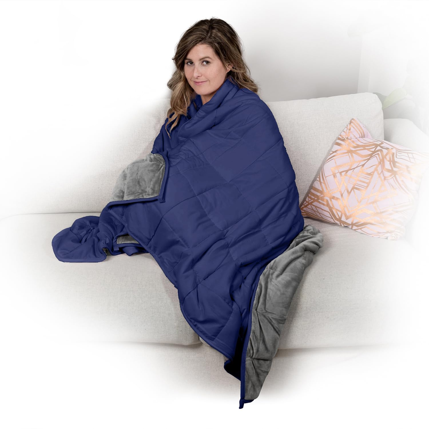 Luxury Reversible Weighted Blanket for Adults - 15lb Heavy Blanket (Queen/King/Twin Size, Navy Blue) - Perfect for Stress Relief, Anxiety & Better Sleep