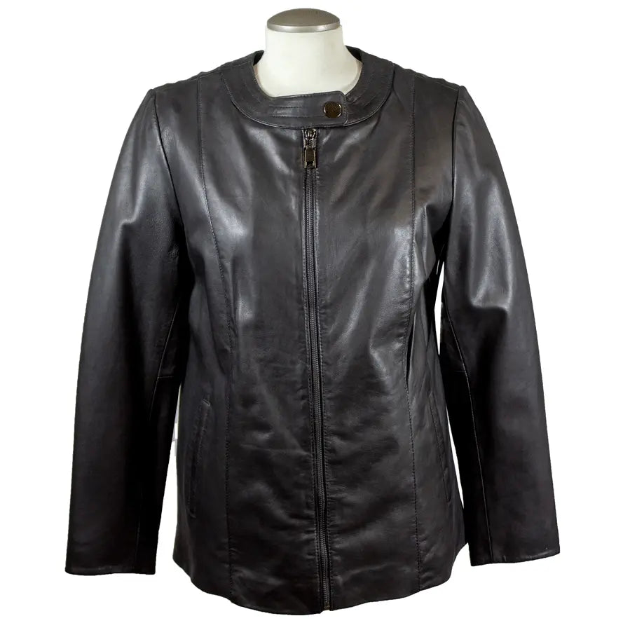 BOL Women's Plus Size Snap Collar Leather Jacket - Stylish Faux Leather Biker Jacket for Curvy Women | Perfect for Casual Outings, Date Nights & Fall Layering