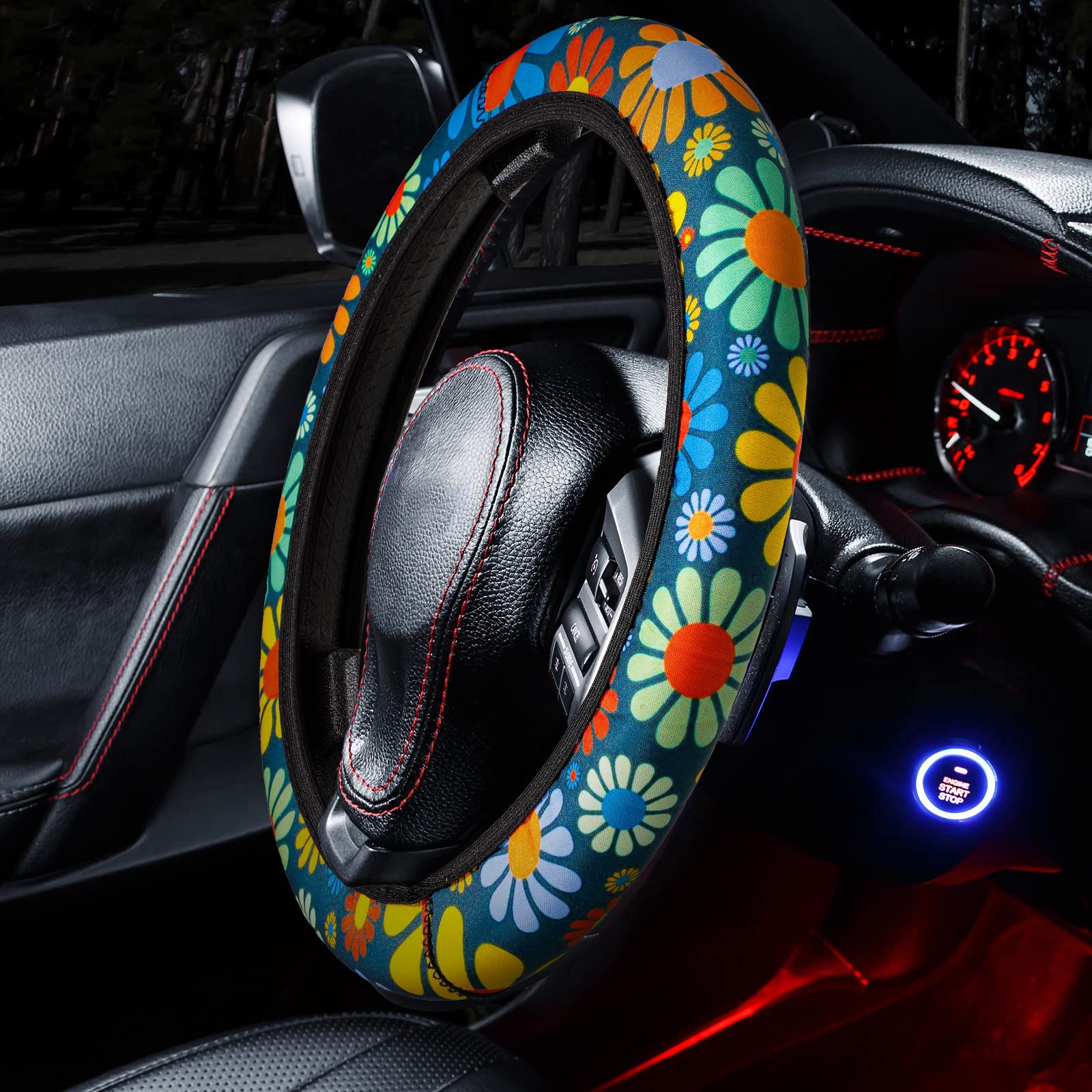 Hippie Flower Car Seat Covers 10-Piece Set - Universal Fit for Cars & Trucks - Boho Style for Women & Men