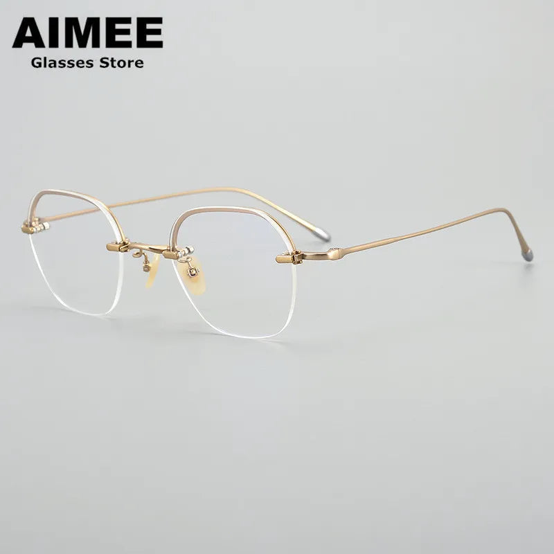 Stylish Unisex Semi-Rimmed Polygon Square Titanium Eyeglasses Frame - Lightweight & Durable for Work, Reading & Fashion (Model 102008)