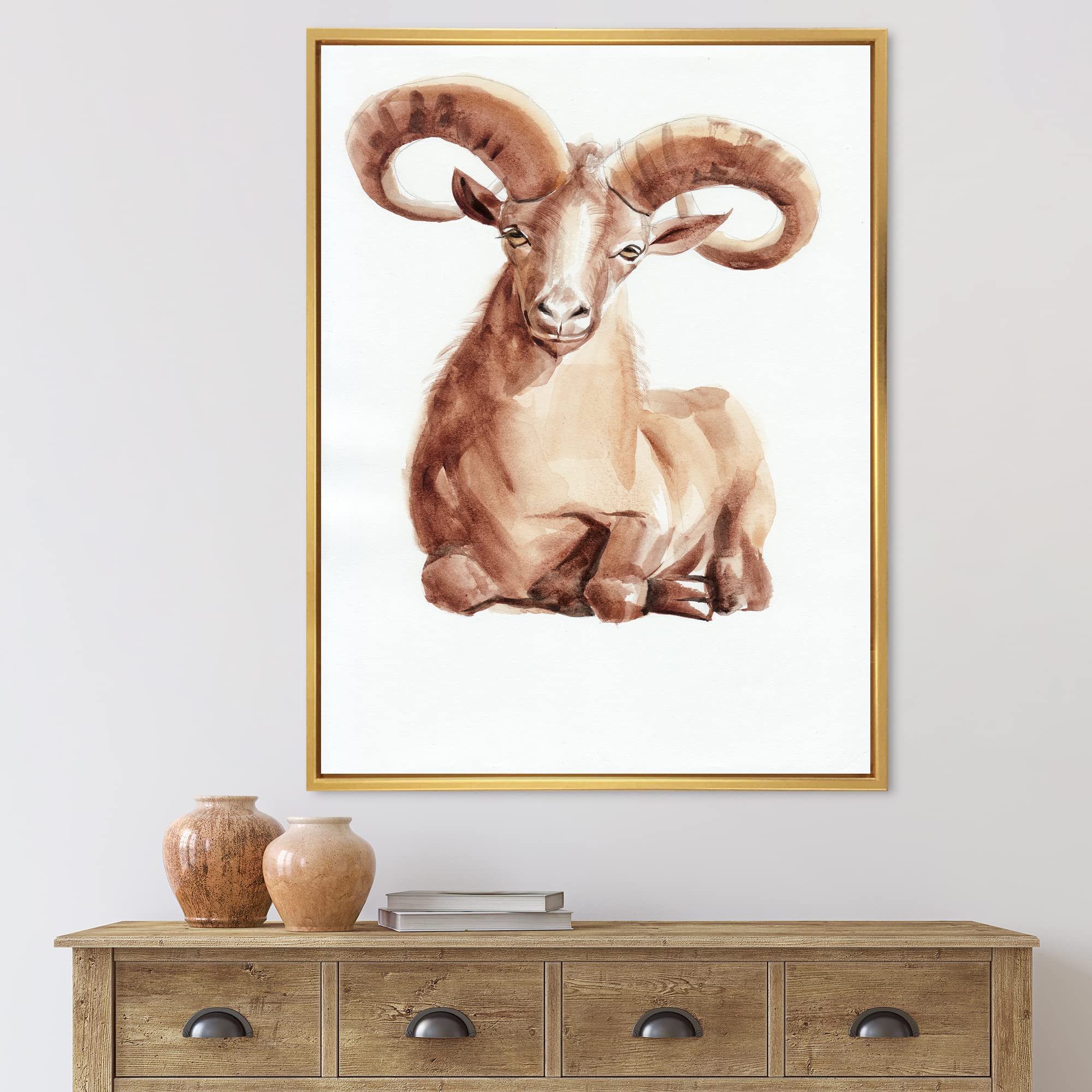 DesignQ Wild Ram Portrait with Mighty Horns II - Framed Canvas Wall Art Print for Farmhouse Decor | Perfect for Living Room, Bedroom & Office Wall Decor