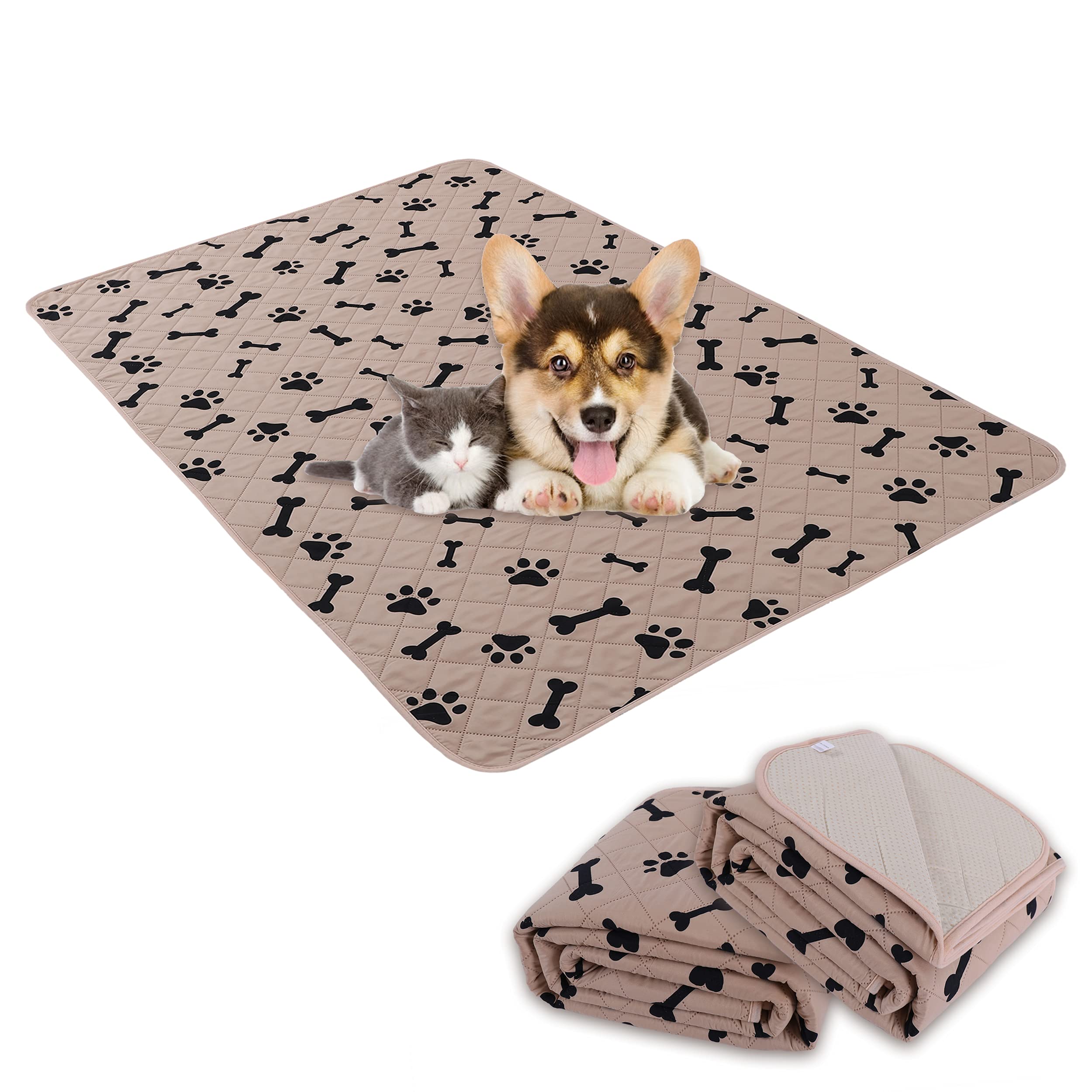 Washable Dog Crate Pee Pads - Non-Slip Absorbent Puppy Training Pads for Small Dogs, Waterproof Pet Rug Mat for Kennel & Indoor Use (4060 Beige) - Perfect for Crate Training, Housebreaking & Travel
