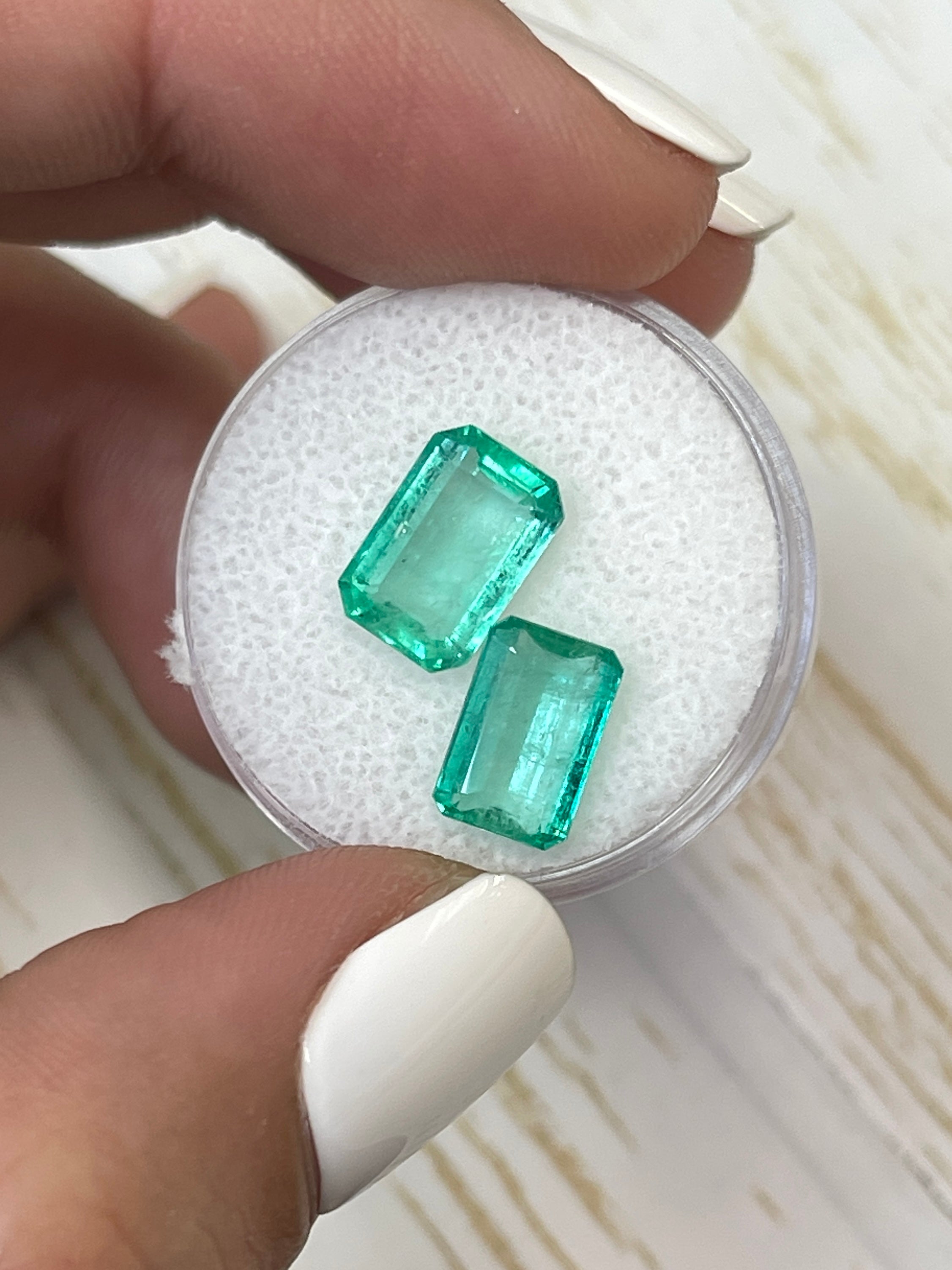 4.79tcw 10x7mm Matching Loose Colombian Emeralds - Emerald Cut Gemstones for Jewelry Making, Engagement Rings & Fine Collections | Natural Green Precious Stones