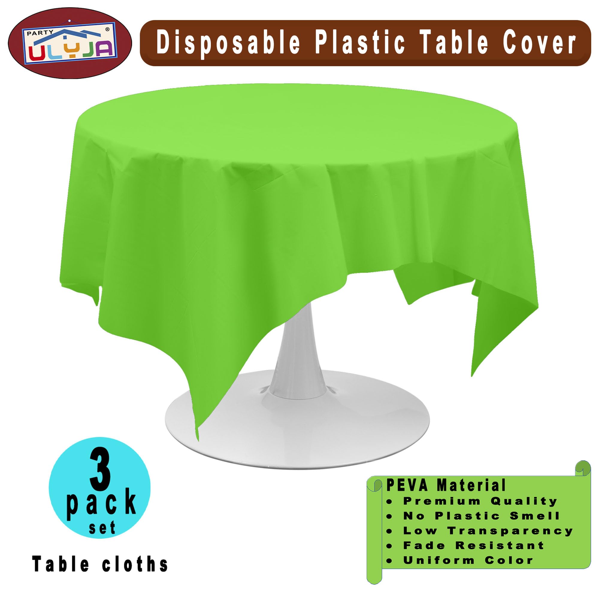 Premium Lime Green Plastic Tablecloths - 3 Pack Disposable Round Table Covers (84 Inches) for Parties, Dining & Kitchen Decor | Waterproof & Easy Clean for Indoor/Outdoor Events