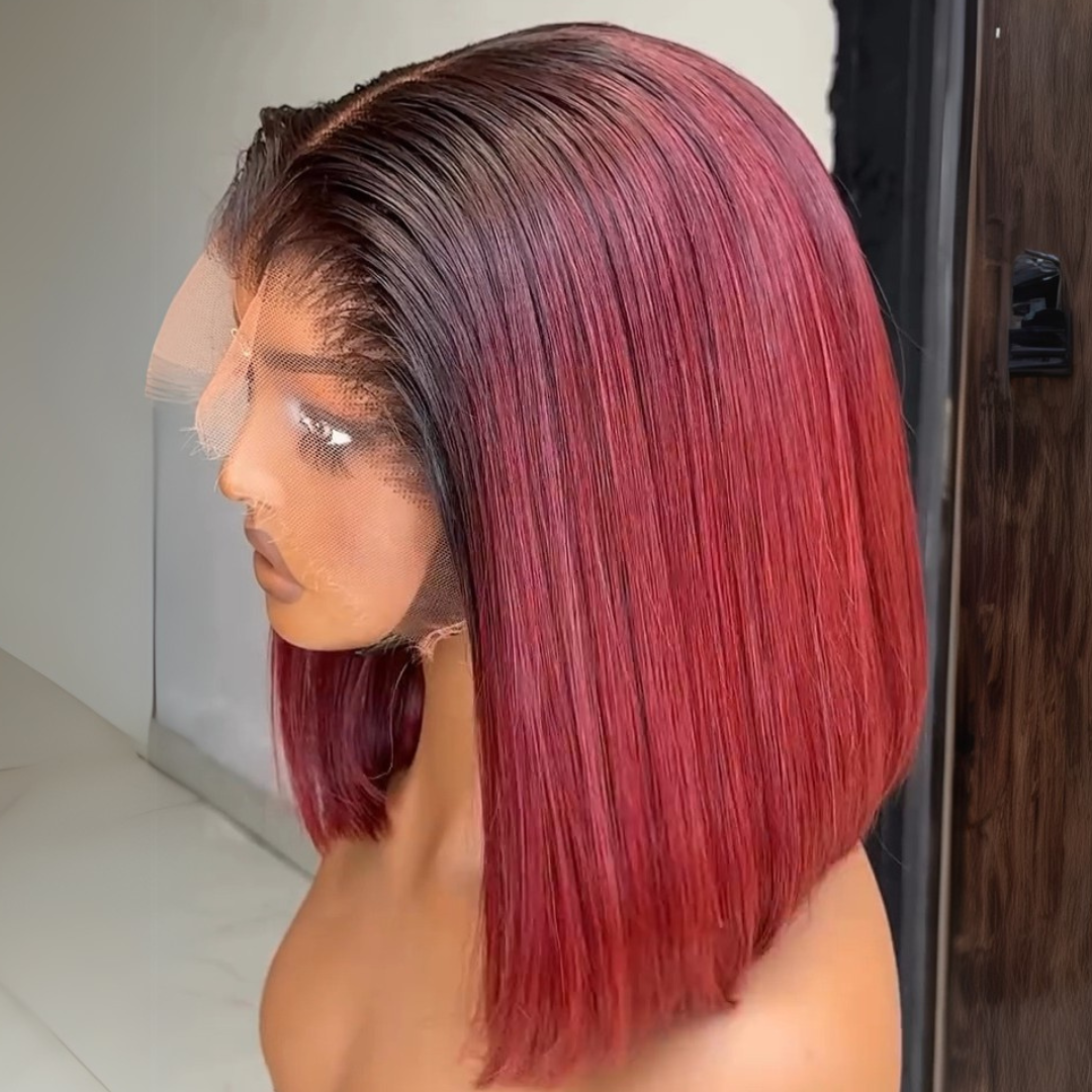 Eullair 13x6 Skin Melt Lace Front Wig - 1B Ombre Straight Bob Wig with Widow's Peak Hairline & Custom Color | Perfect for Cosplay, Daily Wear & Special Occasions