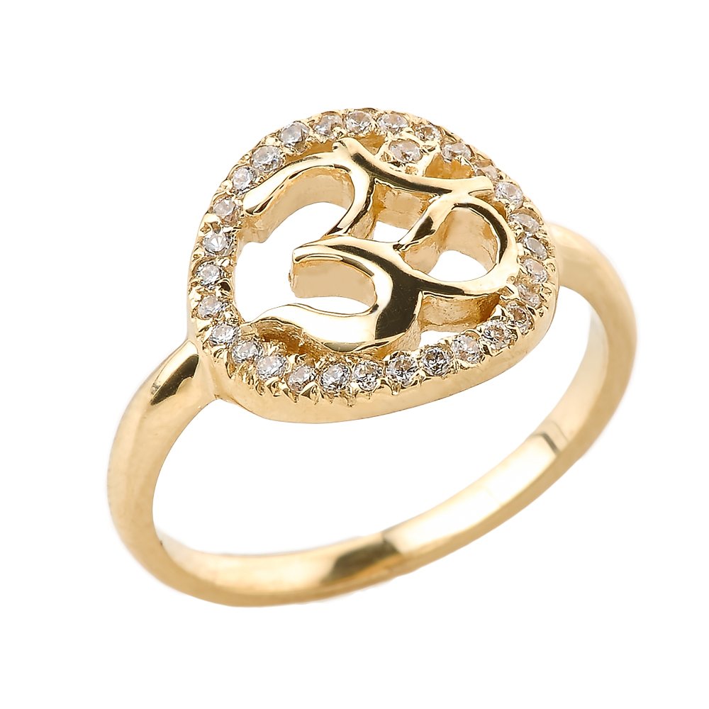 10K Yellow Gold Cubic Zirconia Halo Om Ring for Women - Elegant Stackable Band for Everyday Wear & Special Occasions