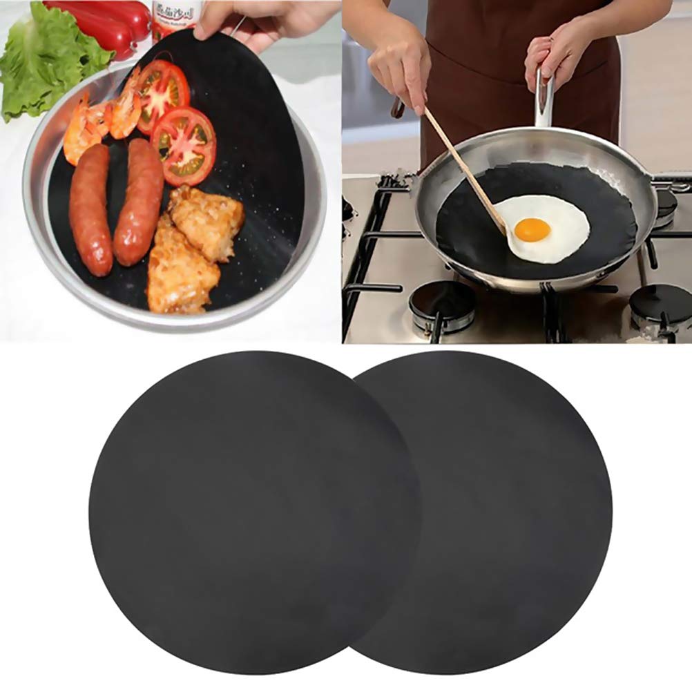 Newooh 2 Pack 24cm Round Teflon Non-Stick High Temperature Resistant Pan Liner Sheets - Perfect for Frying, Baking, BBQ & Cooking - Ideal for Kitchen, Wok & Stovetop Use