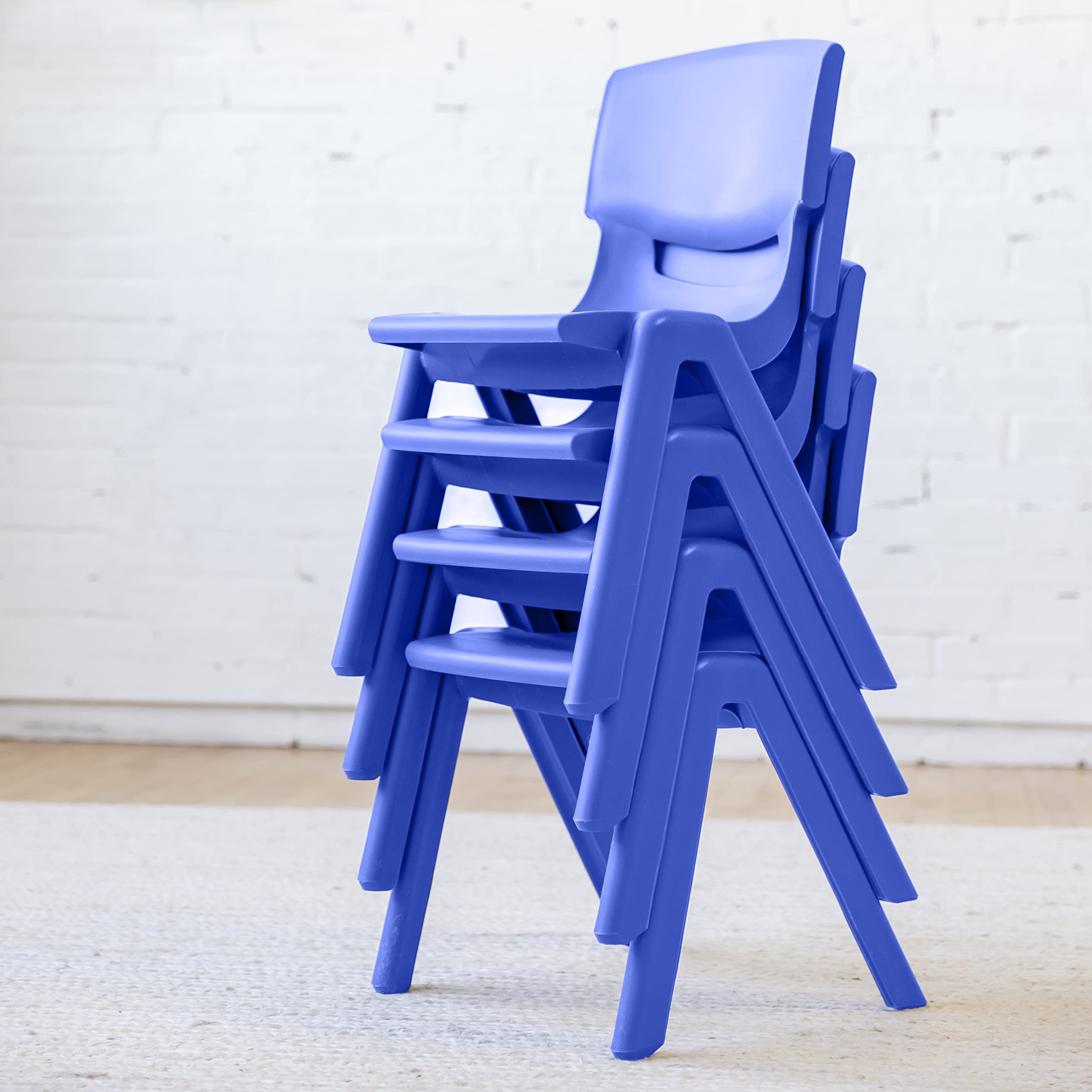 ECR4Kids 14-Inch Plastic Stackable School Chairs for Classroom, Daycare & Home - Set of 4, Blue - Durable Kids Furniture for Learning, Dining & Play Areas