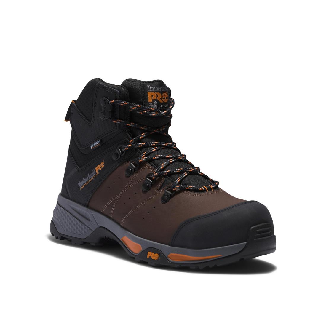 Switchback 6 Inch Composite Toe Waterproof Work Boots for Men - Brown Safety Shoes for Construction, Hiking & Outdoor Work
