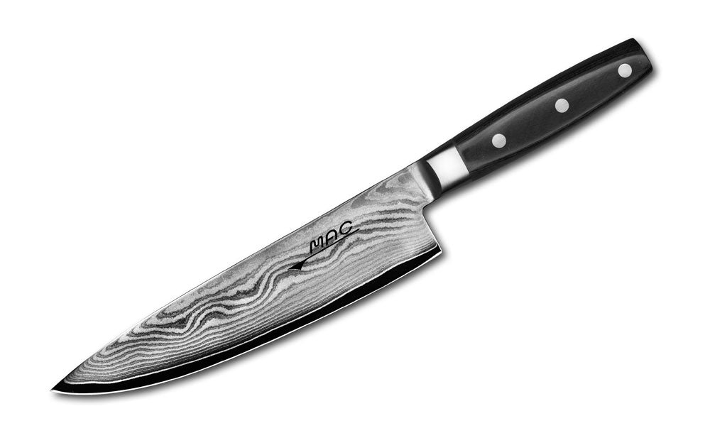 Premium MAC DA BK 200 Damascus Series 8-Inch Chef Knife - High Carbon Steel Japanese Kitchen Knife with Pakkawood Handle - Free Shipping - Perfect for Sushi, Meat Cutting & Professional Cooking