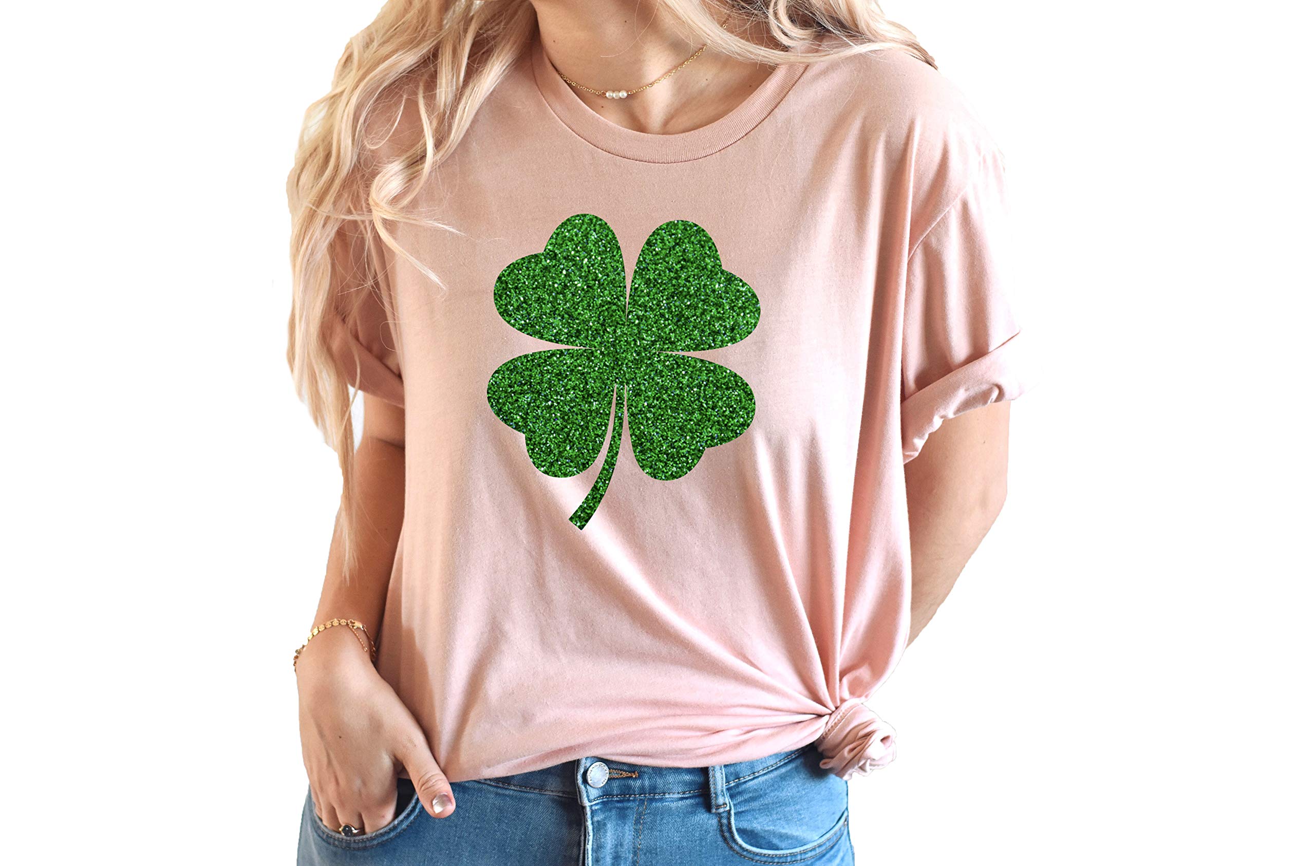 Glitter Clover Women's St. Patrick's Day T-Shirt | Shamrock Graphic Tee for St. Paddy's Day | Fun Party Outfit & Irish Celebration Apparel