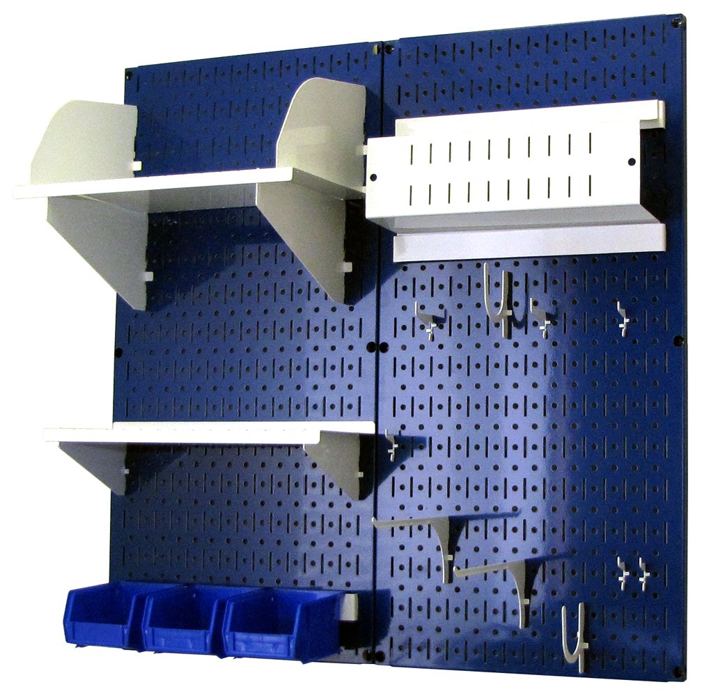 Wall Control Craft & Hobby Pegboard Organizer Storage Kit - Blue Pegboard with White Hooks & Accessories - Perfect for Garage, Workshop & Craft Room Organization