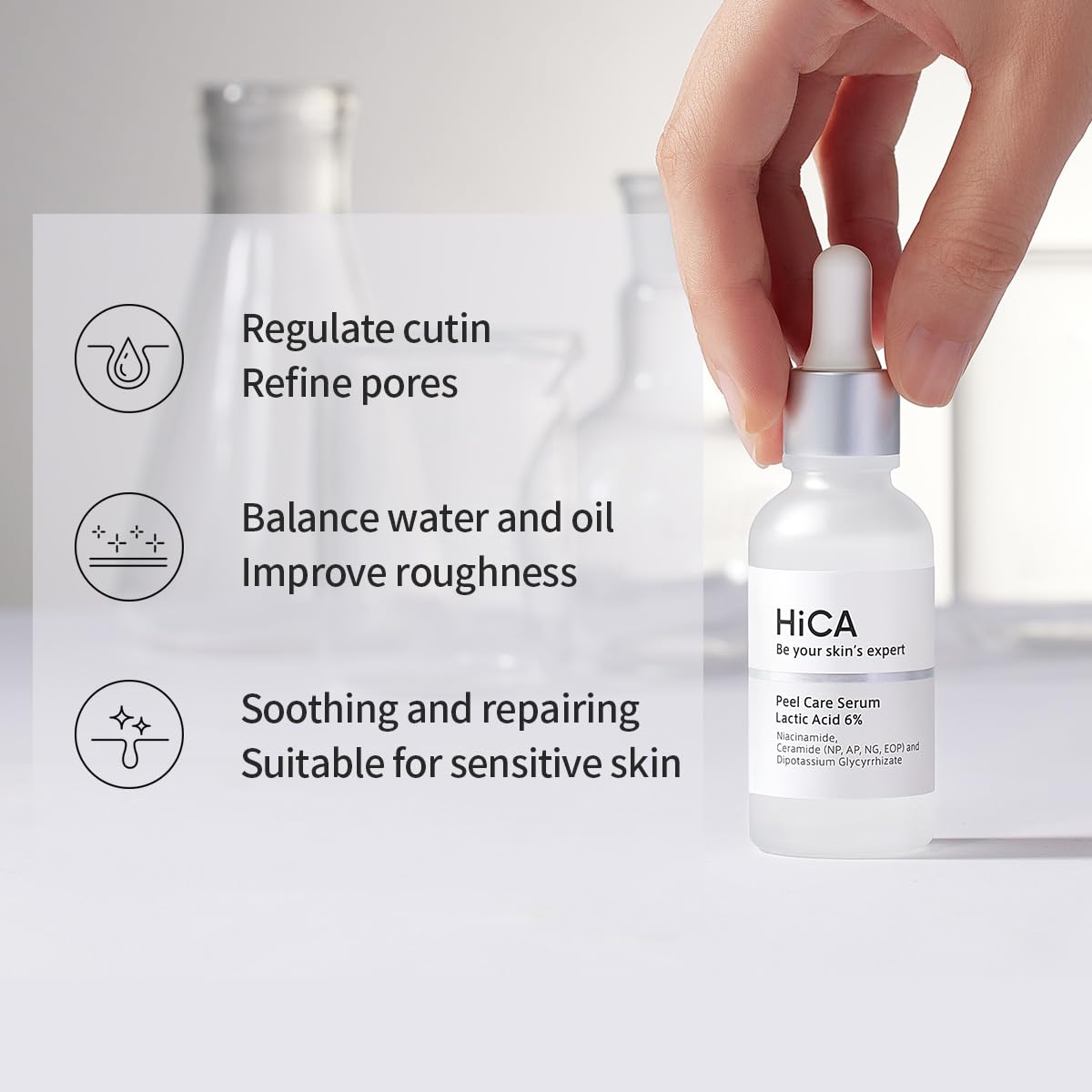 HiCA 6% Lactic Acid Peel Serum - Sensitive Skin AHA Exfoliator for Face Care