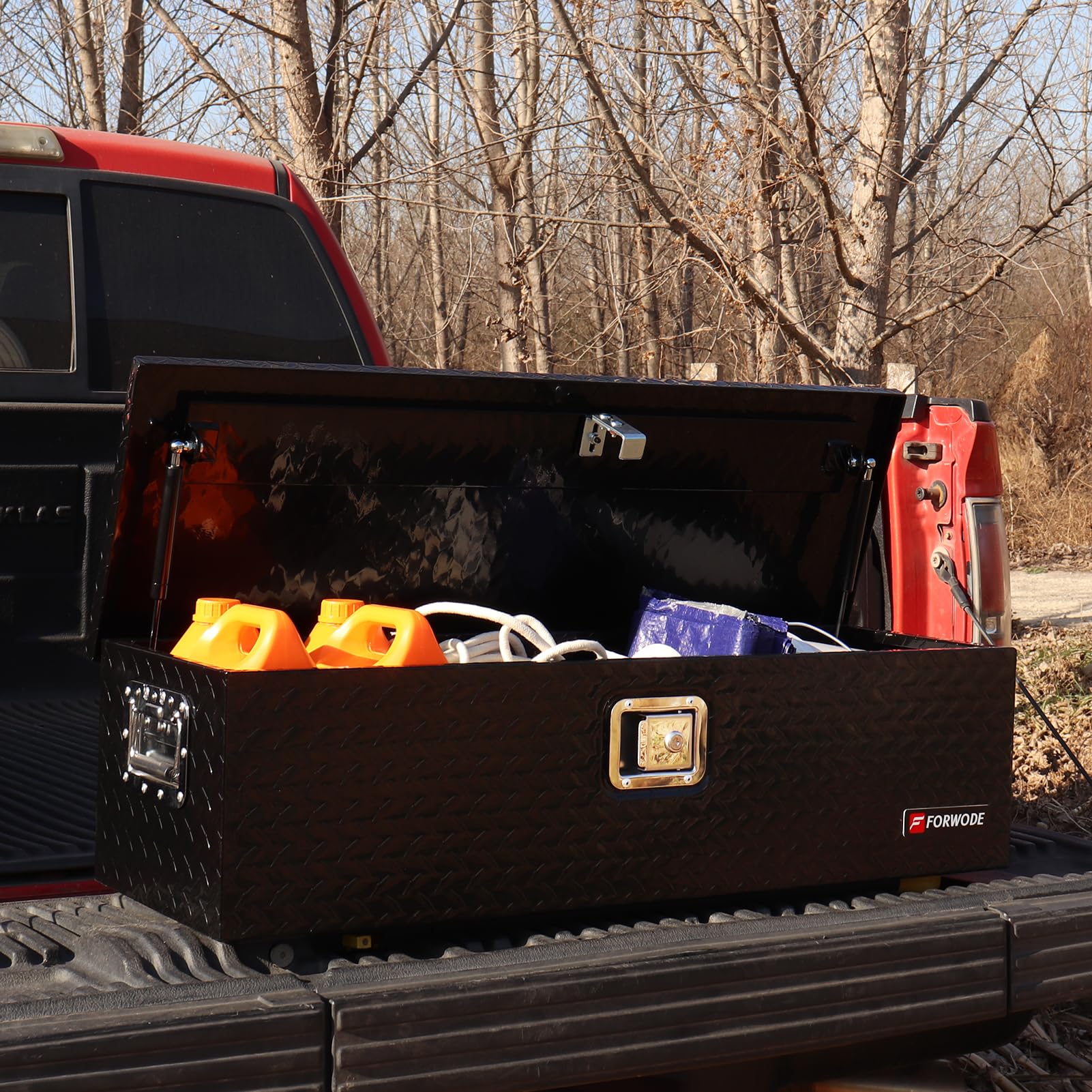 39 Inch Heavy Duty Aluminum Truck Bed Tool Box - Waterproof Underbed Storage Organizer with Lock & Handle for Pickup Trucks, RVs | Secure Tool Storage for Camping, Construction & Road Trips (Black)