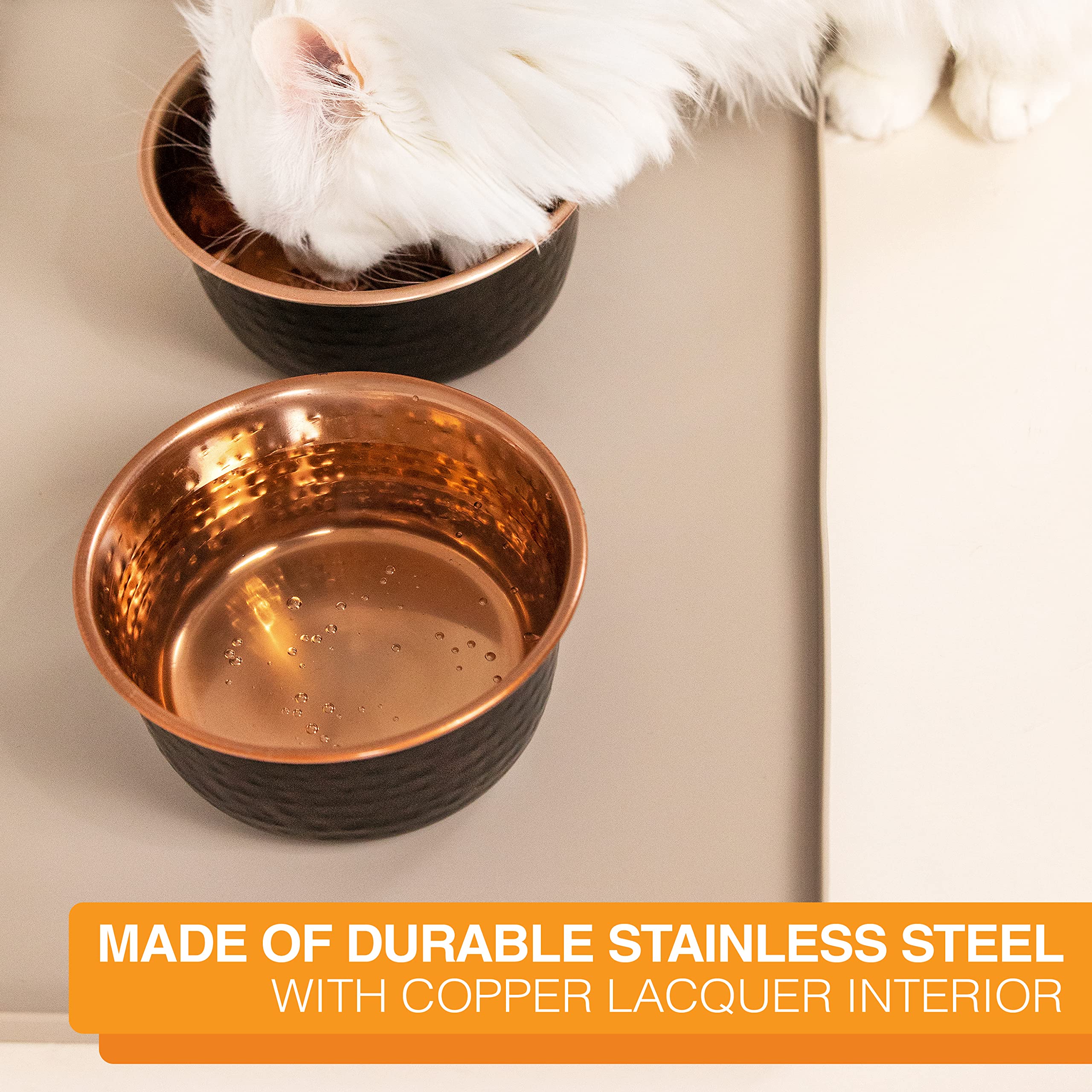 Premium Hammered Decorative Pet Bowls - Luxury Designer Dog & Cat Food Dishes for Large Breeds (Black Copper) | Elegant Durable Feeder for Home, Kitchen, or Gift