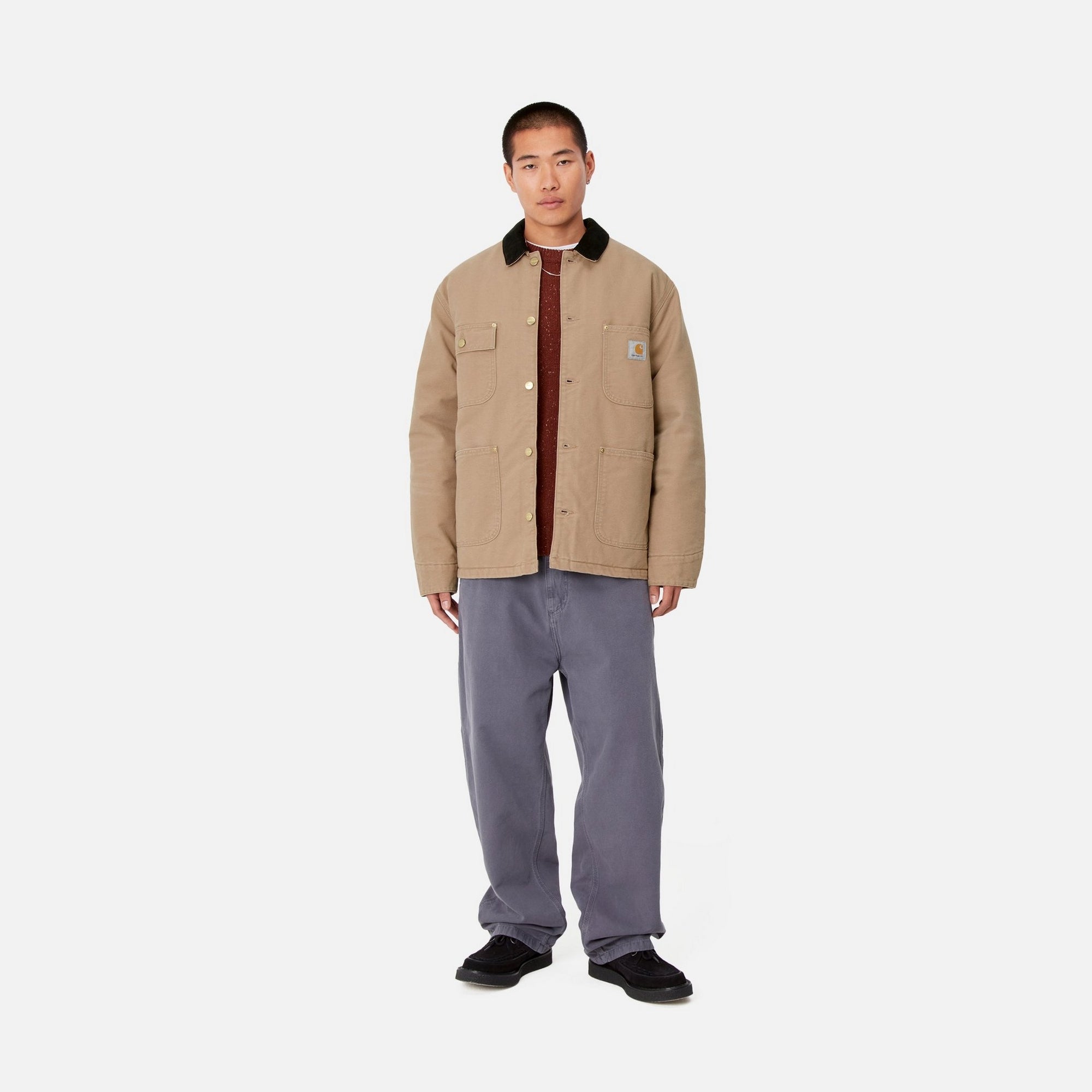 OG Chore Coat for Men - Winter Work Jacket in Peanut & Black Aged Canvas | Durable Outdoor Workwear for Cold Weather