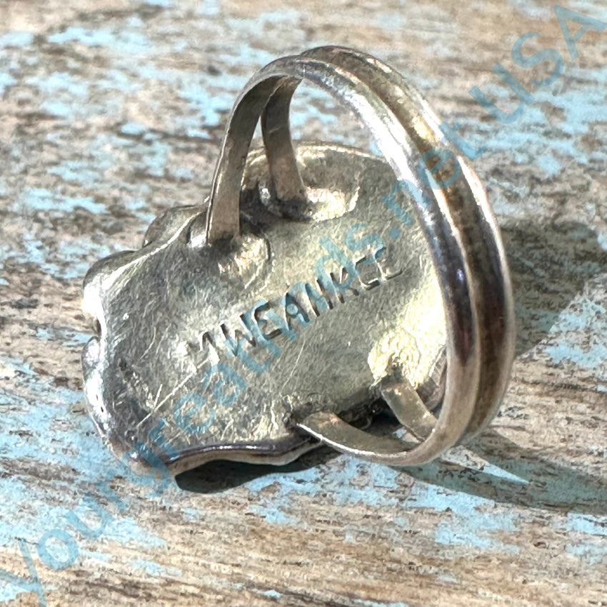 Sterling Silver One Feather Ring with Pale Blue Turquoise - Size 6 - M. Weahkee - Perfect for Boho Jewelry Lovers & Native American Style Accessories