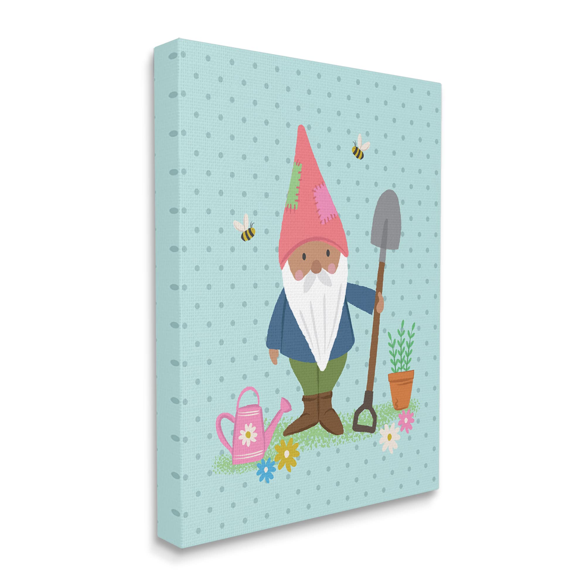 Stupell Industries Blue Polka Dot Gnome Flower Pot with Bees - Cute Garden Decor by Lisa Perry Whitebutton - Perfect for Indoor/Outdoor Plant Display, Patio Decor & Gift Ideas
